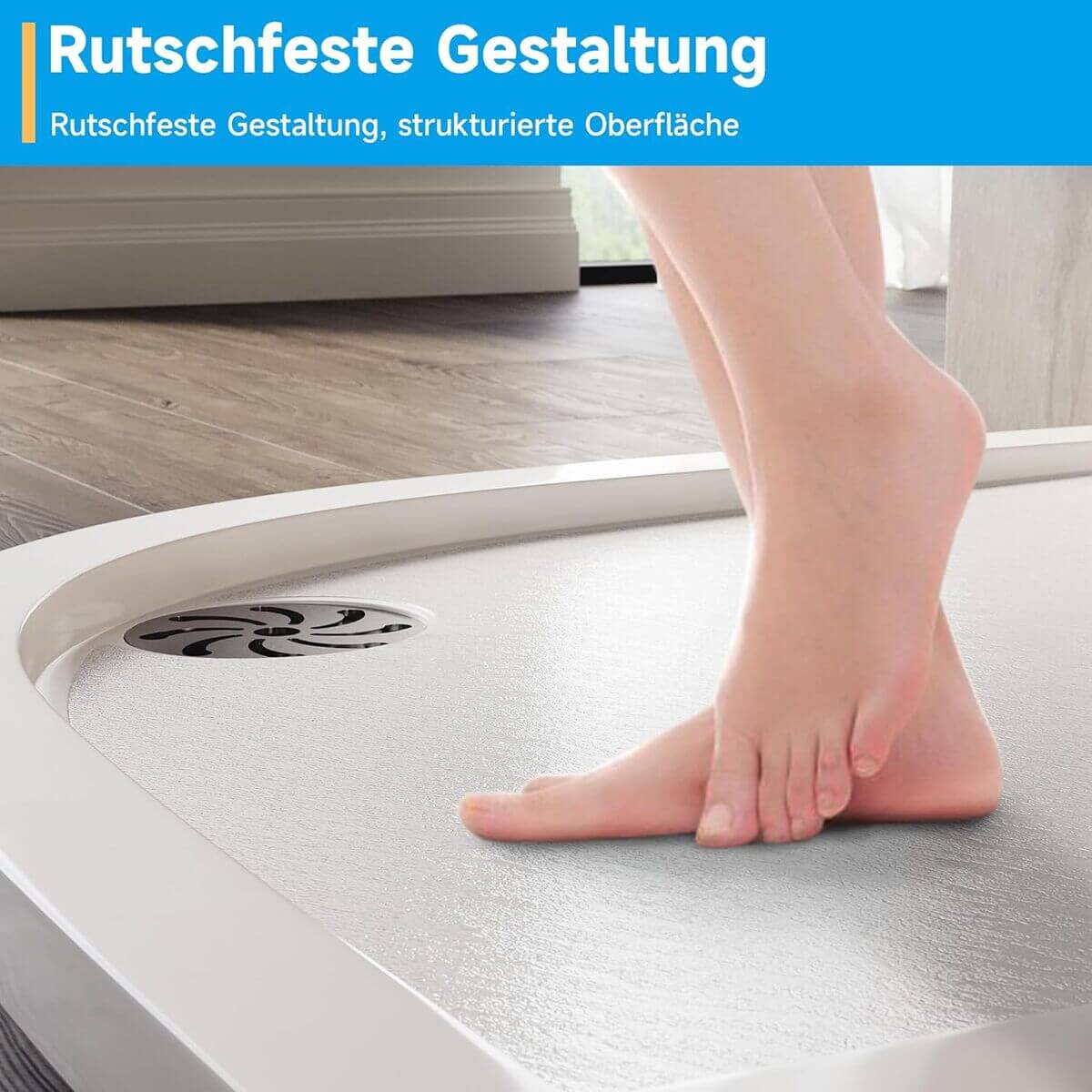 SONNI Oval Duschtasse - Niedrigprofil Duschwanne mit 550 mm Radius, Extra Flach, SMC, Inklusive Ablaufgarnitur