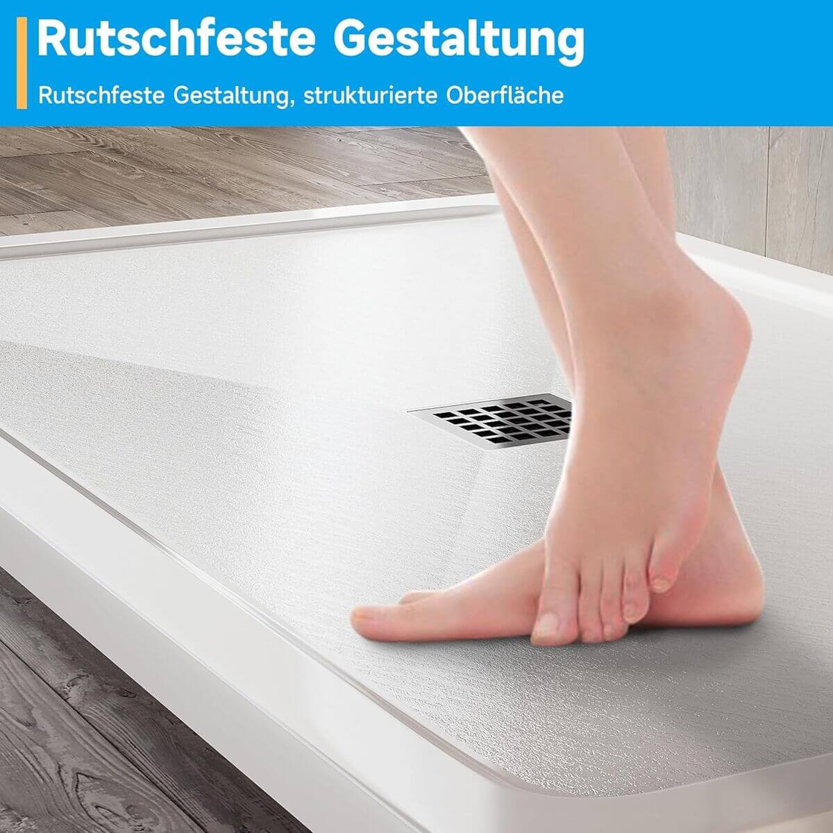 SONNI Quadratische Form Duschtasse- mit flachem Design, Rutschfeste Duschwanne aus, Material SMC, Mittige Entwässerung, inklusive Ablaufgarnitur