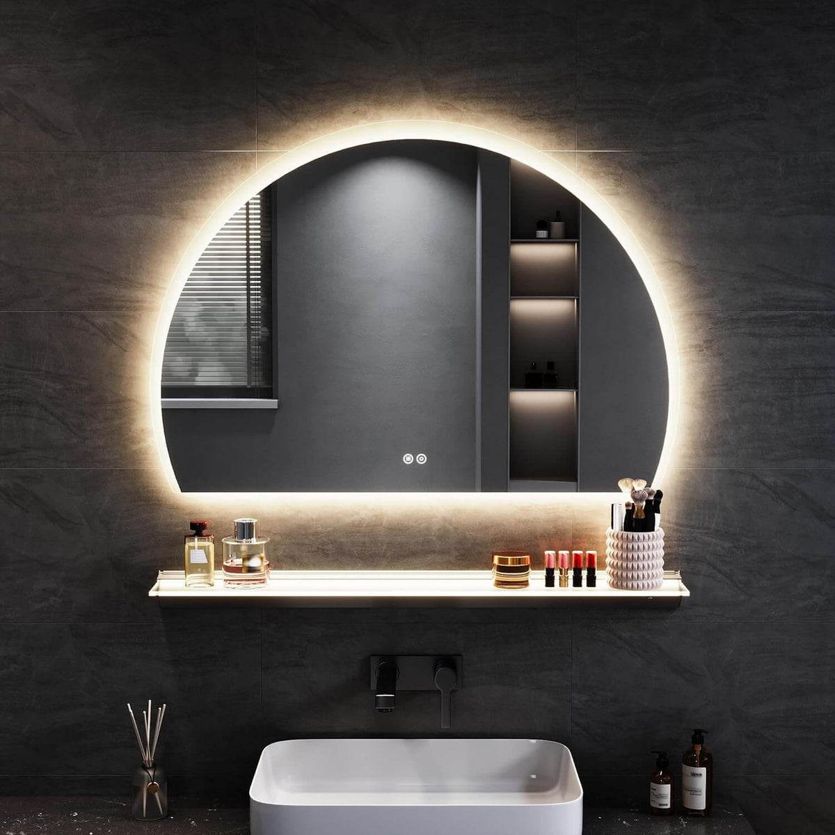 SONNI Badspiegel mit Beleuchtung Halbrund LED Spiegel mit Touch-Schalter und Dimmbar, Beschlagfrei, 3 einstellbare Lichtfarben, Badezimmerspiegel mit Beleuchtung IP44 - Sonni Sanitär GmbH