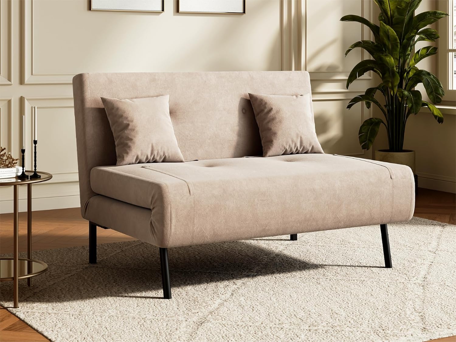 SONNI Schlafsofa 120cm Sofa mit Schlaffunktion, 2 Lendenkissen, Verstellbarer Rückenlehne, Bettcouch aus Stoff, Klein Klappsofa für Wohnzimmer, Schlafzimmer Samtoptik