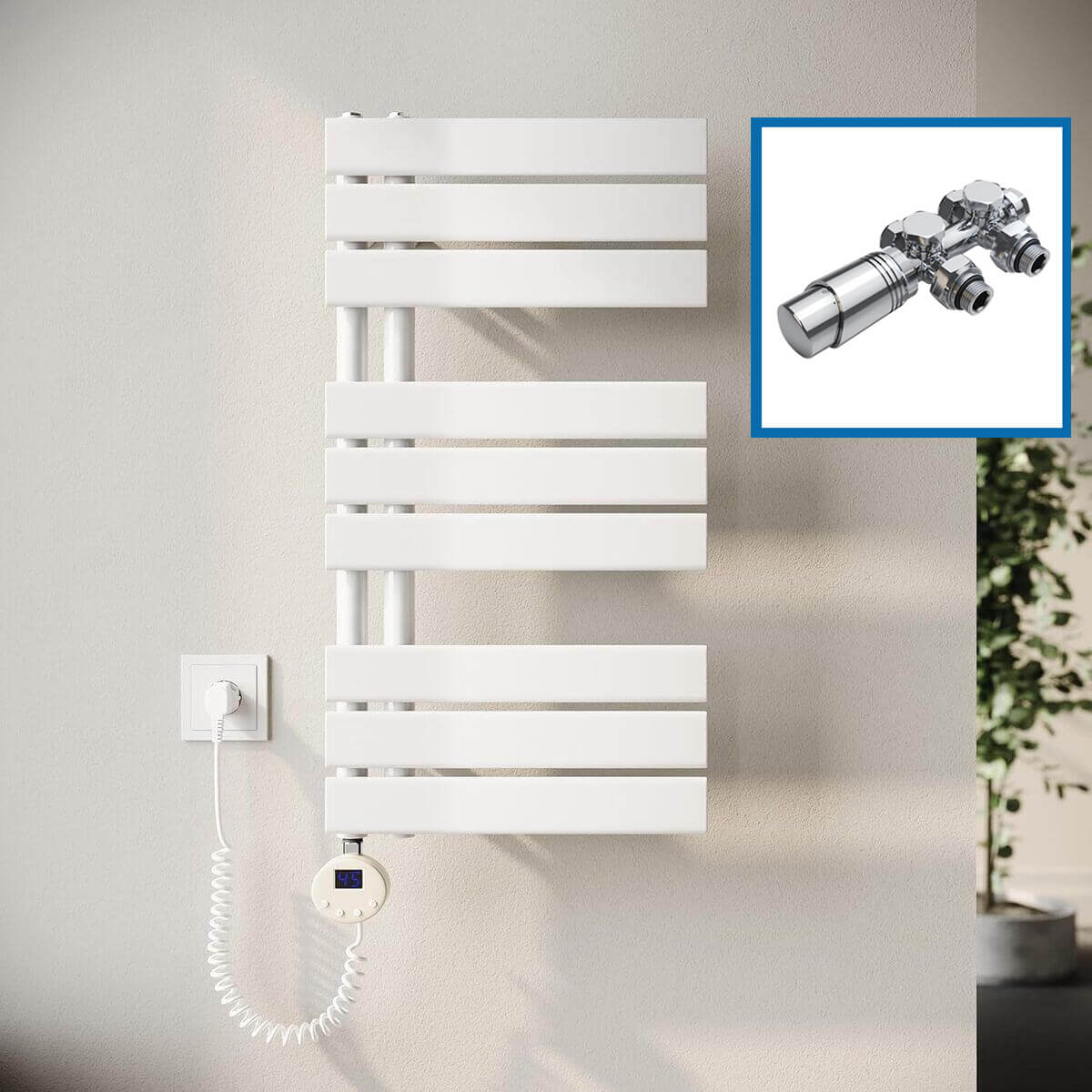 SONNI Badheizkörper Elektrisch mit Thermostat Weiß, Panel Handtuchhalter Elektrisch Flach Handtuchtrokner Handtuchheizkörper mit Heizstab Ohne/mit Mutiblock