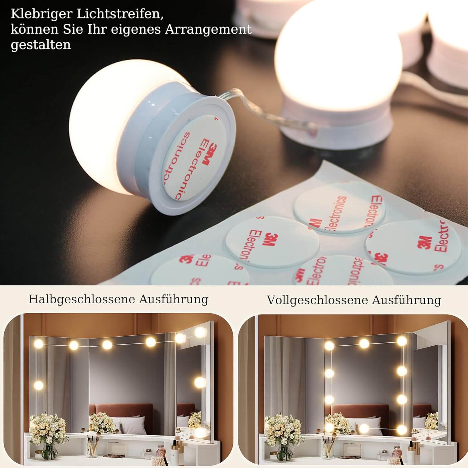 SONNI Eck Schminktisch mit Dreifachspiegel, 111x54x141.5cm, Kosmetiktisch mit Großer Schubladen, Auszugsschrank, Regale, 3 Offene Fächer, Moderner Frisiertisch für Schlafzimmer
