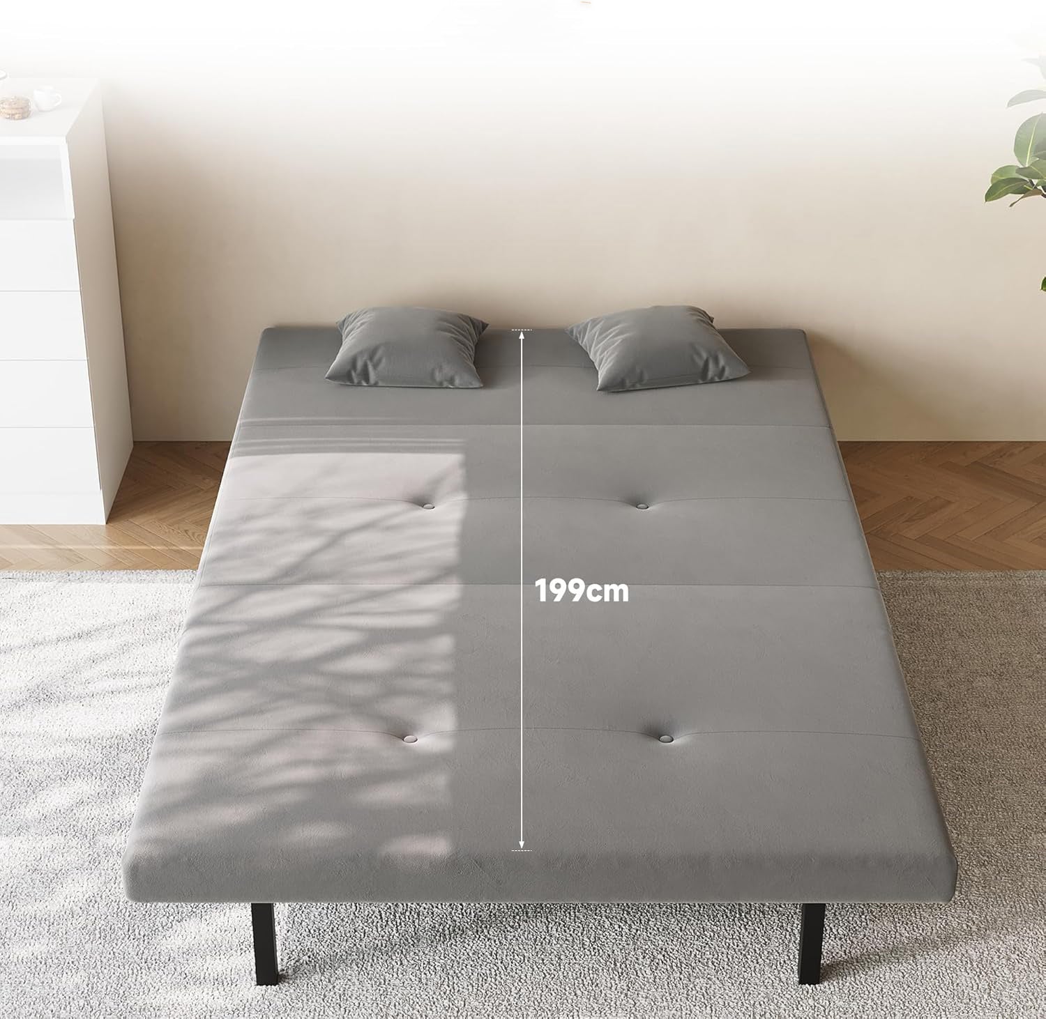 SONNI Schlafsofa 120cm Sofa mit Schlaffunktion, 2 Lendenkissen, Verstellbarer Rückenlehne, Bettcouch aus Stoff, Klein Klappsofa für Wohnzimmer, Schlafzimmer Samtoptik