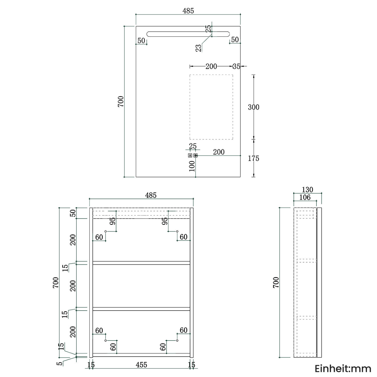 SONNI LED Spiegelschrank mit Make-up Ablage, Anti-Beschlag, Steckdose & Kosmetik-Organizer, 3 Lichtfarben Vollständig Montiert