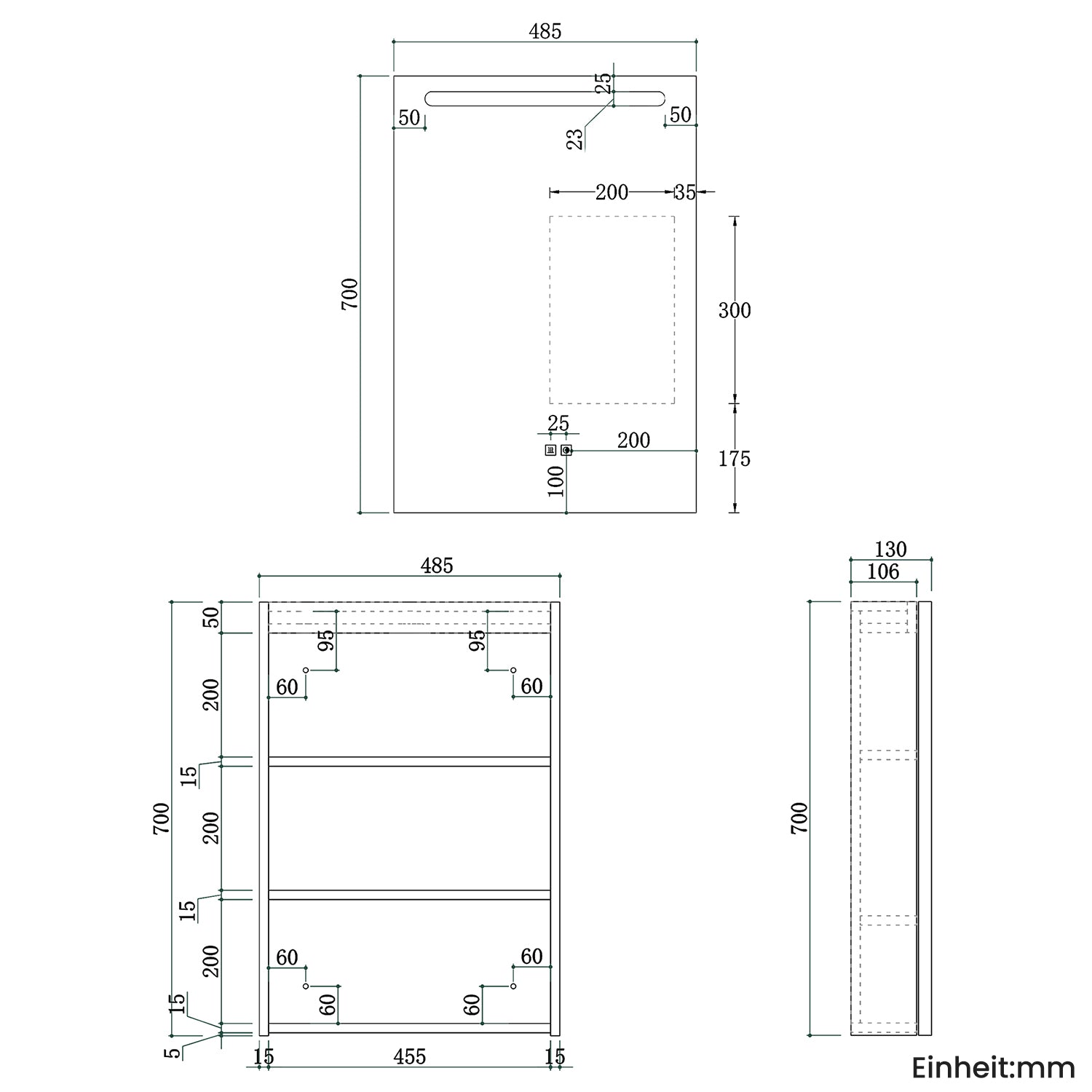 SONNI LED Spiegelschrank mit Make-up Ablage, Anti-Beschlag, Steckdose & Kosmetik-Organizer, 3 Lichtfarben Vollständig Montiert