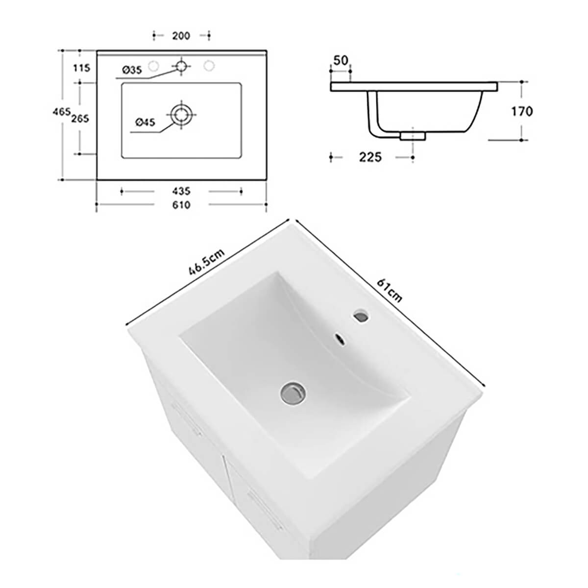 SONNI Badmöbel Set mit Waschbecken mit Unterschrank und Spiegel Badezimmermöbel 2-teilig 60cm Hochglanz Weiß