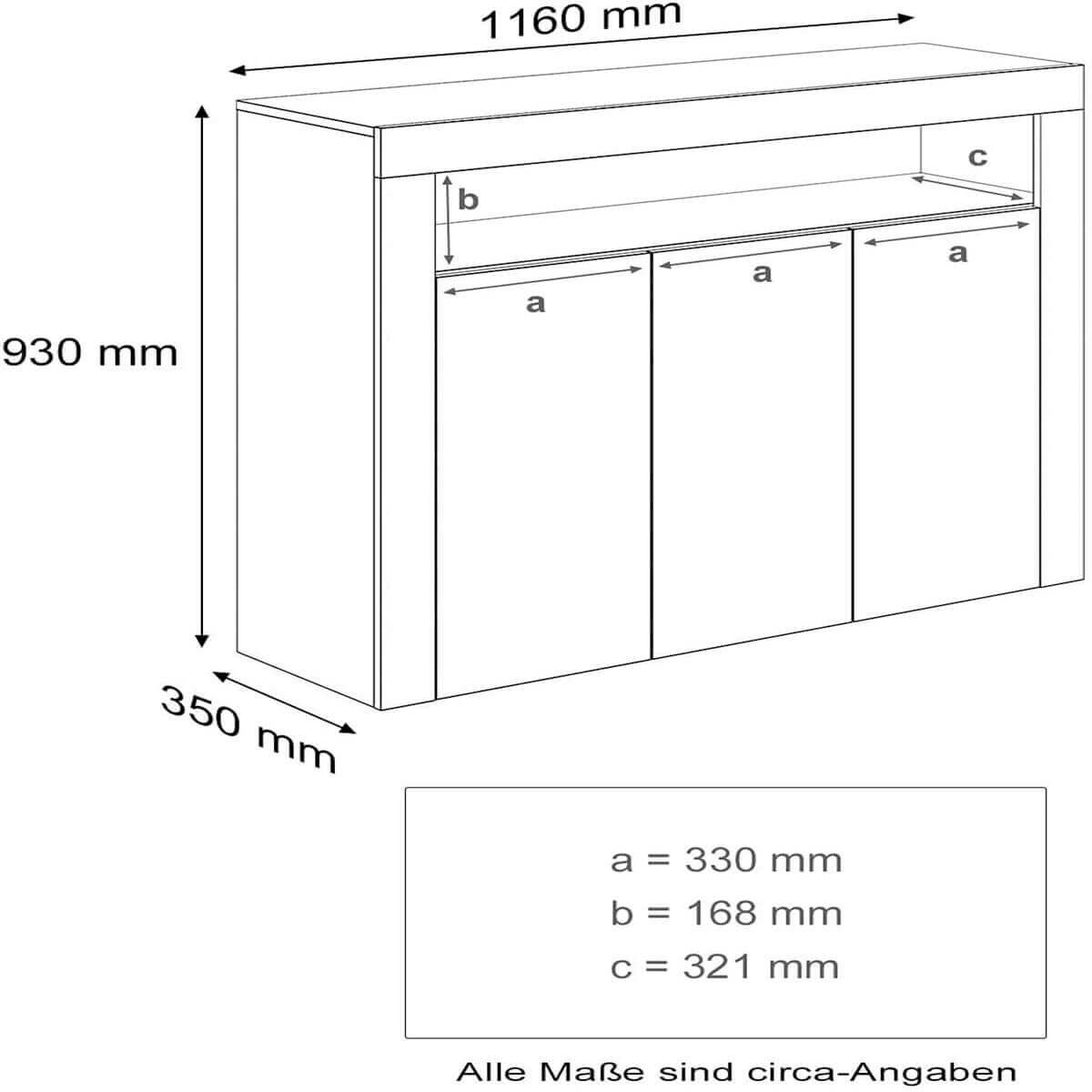 SONNI Sideboard Weiss Hochglanz Wohnzimmer, LED Kommode, Wohnzimmermöbel Wohnzimmerschrank Standschrank B116xH93xT35cm