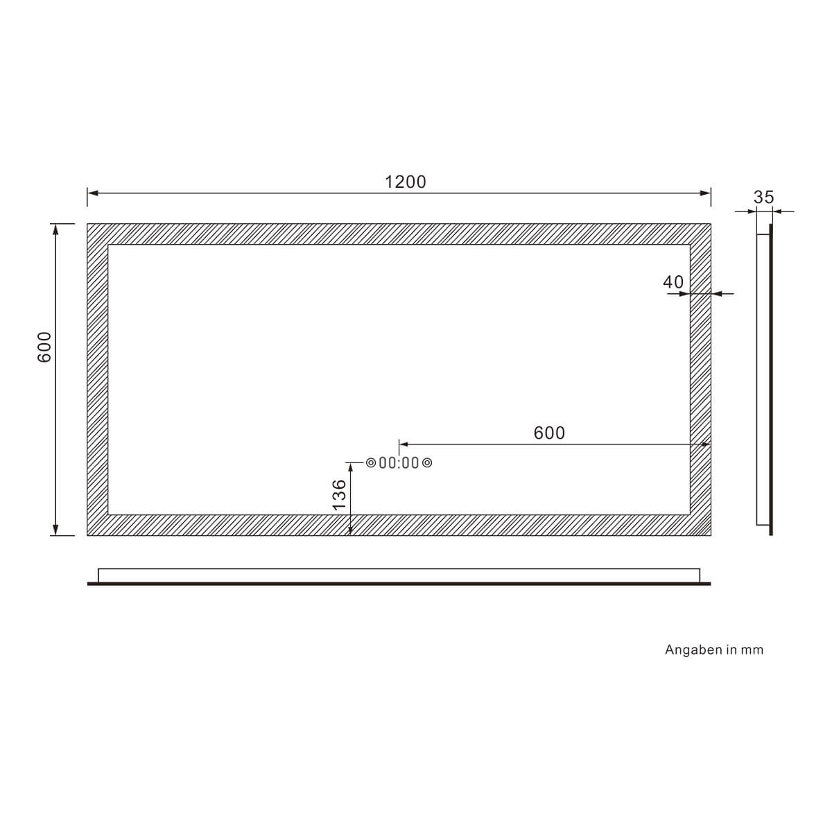 SONNI Badezimmerspiegel mit Beleuchtung 120x60 cm, 3 einstellbare Lichtfarbe, Anti-Beschlag LED Badspiegel Lichtspiegel Wandspiegel mit Touchschalter, Uhr, Temperatur