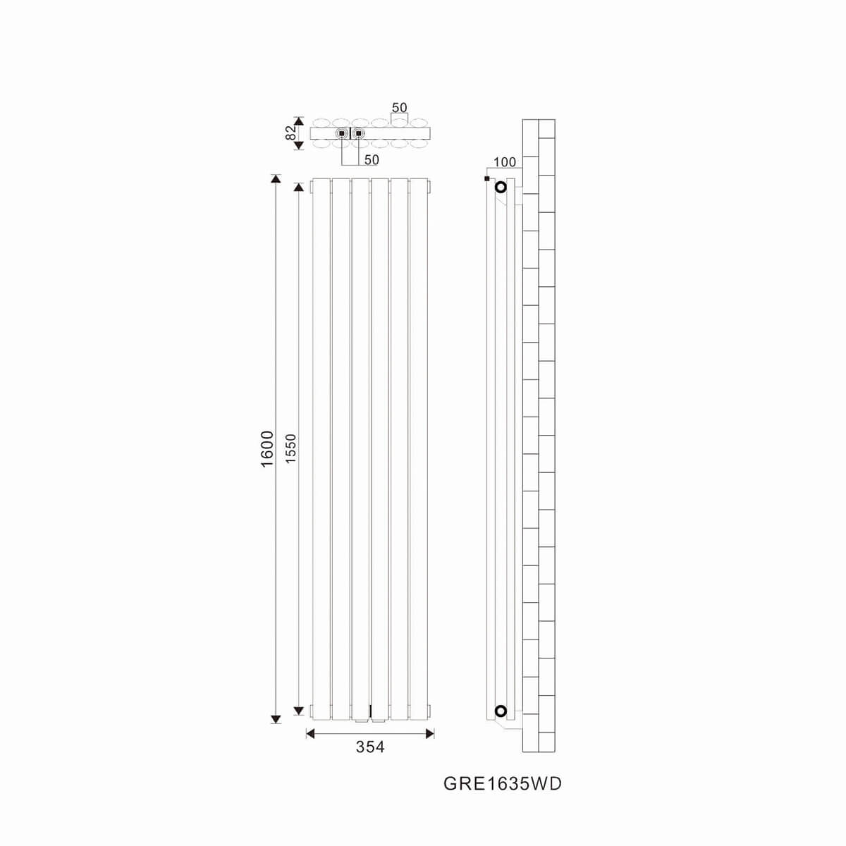 SONNI Badheizkörper Design Röhren Heizkörper Oval Paneelheizkörper Vertikal Mittelanschluss Doppellagig 1600x350mm Weiß ohne/mit Mutiblock