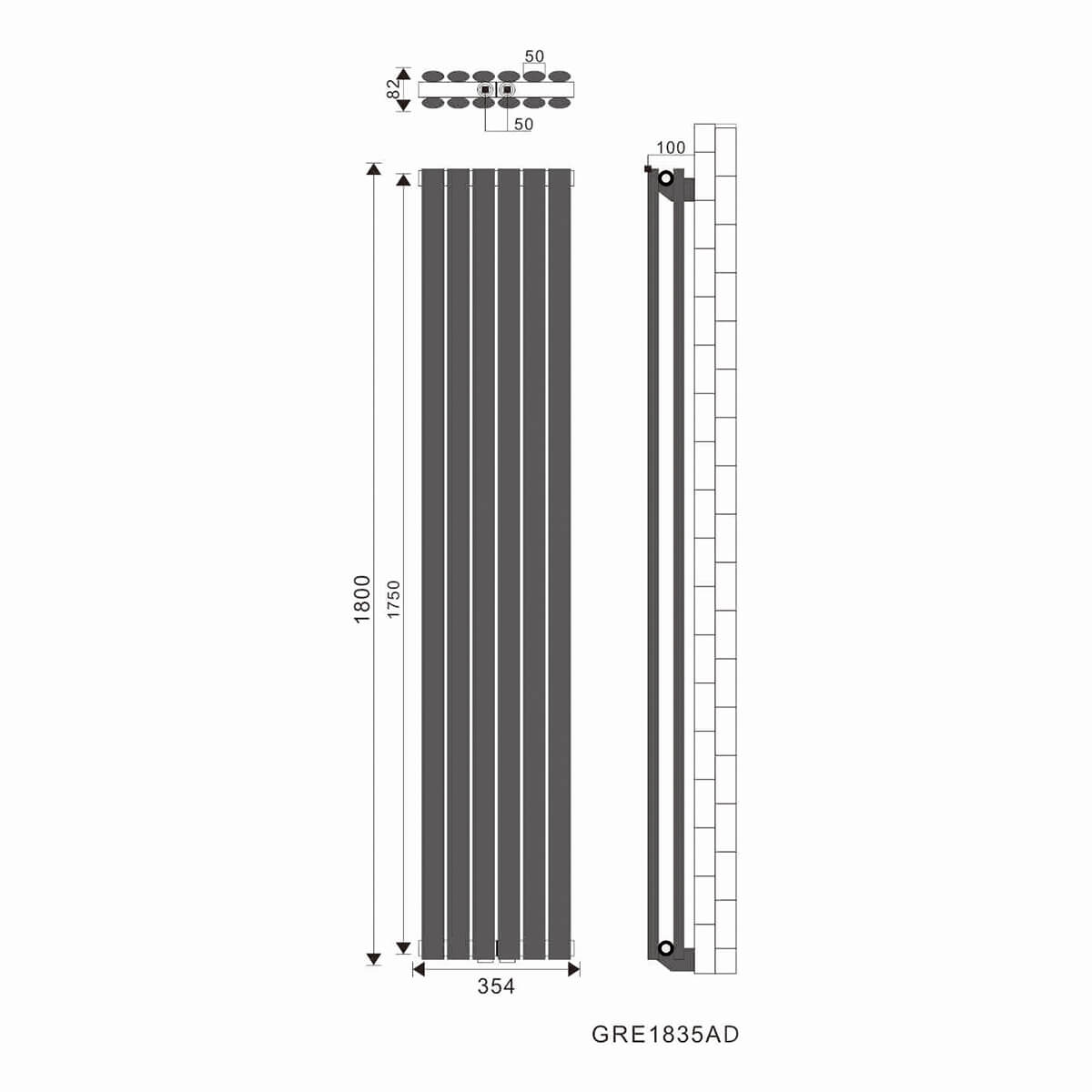 SONNI Röhrenheizkörper Mittelanschluss Wandheizkörper 1800*354mm Anthrazit ohne/mit Mutiblock