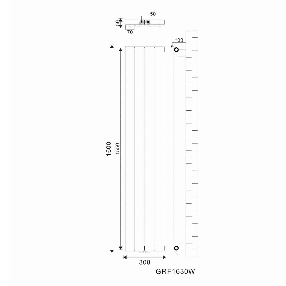 SONNI Flach Heizkörper Paneelheizkörper Wandheizung Mittelanschluss 1600*308mm Weiß ohne/mit Mutiblock