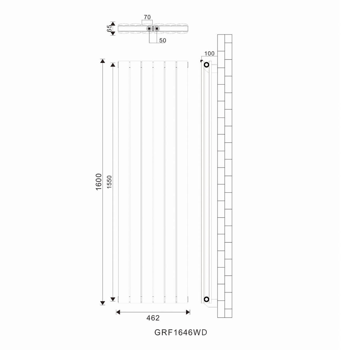 SONNI Flach Heizkörper Paneelheizkörper Wandheizung Mittelanschluss 1600*462mm Weiß ohne/mit Mutiblock