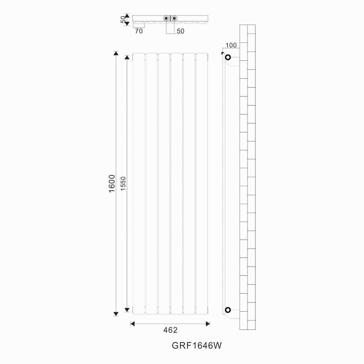 SONNI Flach Heizkörper Paneelheizkörper Wandheizung Mittelanschluss 1600*462mm Weiß ohne/mit Mutiblock
