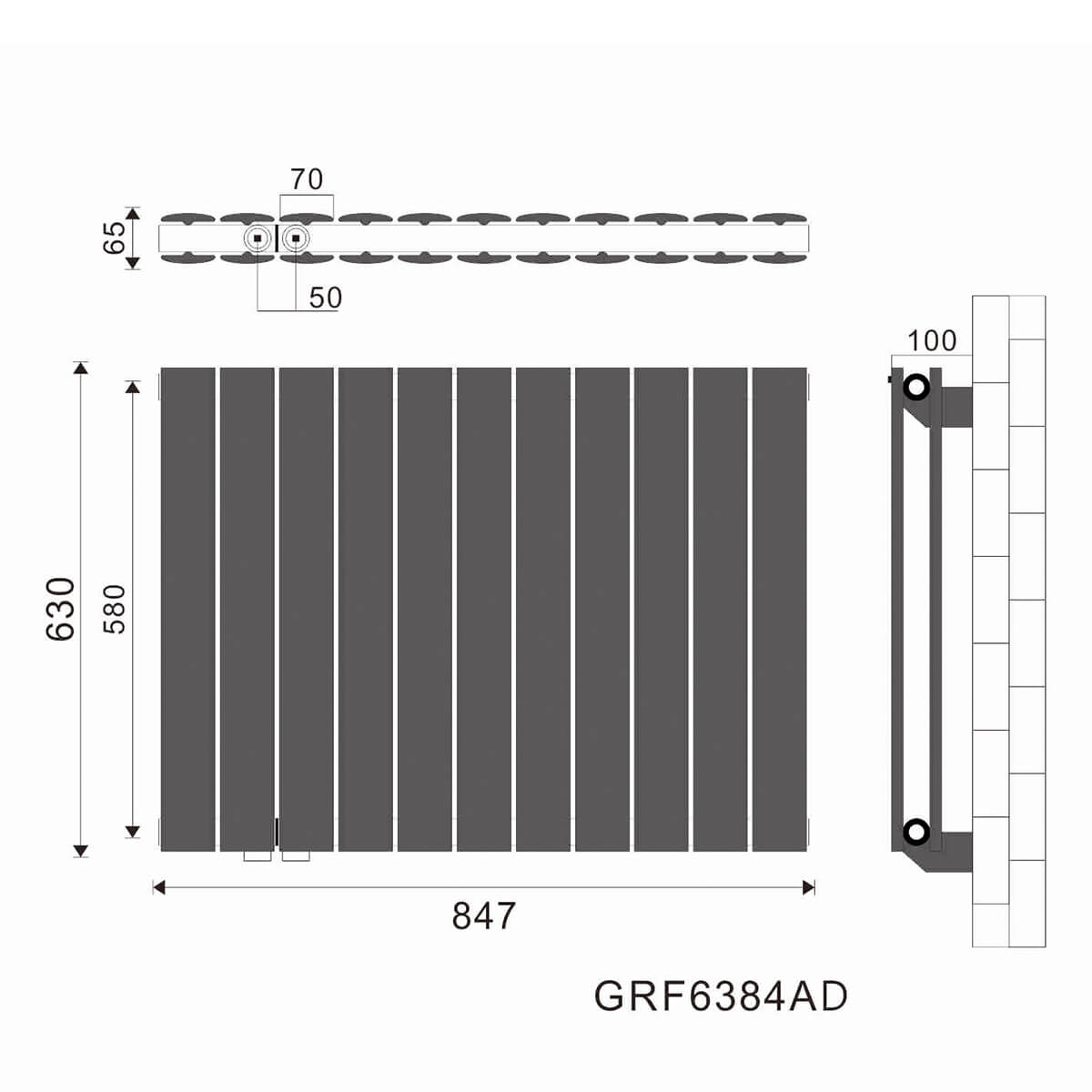 SONNI Flach Heizkörper Paneelheizkörper Wandheizung Mittelanschluss 630*847mm Anthrazit ohne/mit Mutiblock