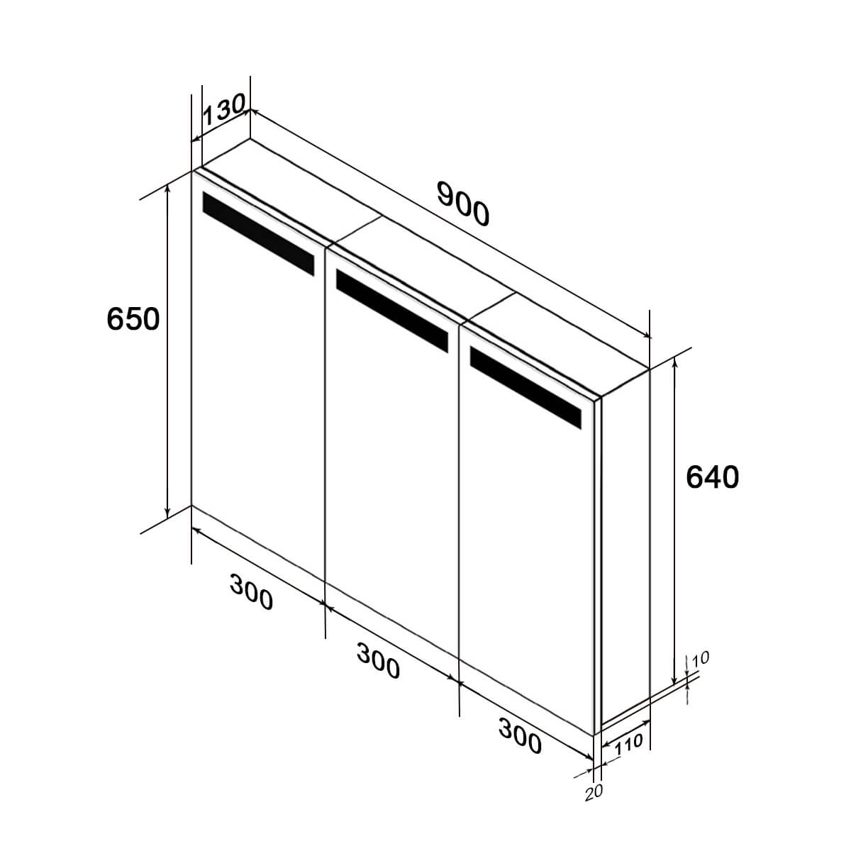SONNI Spiegelschrank mit LED Beleuchtung 90 x 65 cm Dreitüriger Edelstahl Badezimmer Spiegelschrank mit Steckdose und Kippschalter, Scharnier Design, IP44
