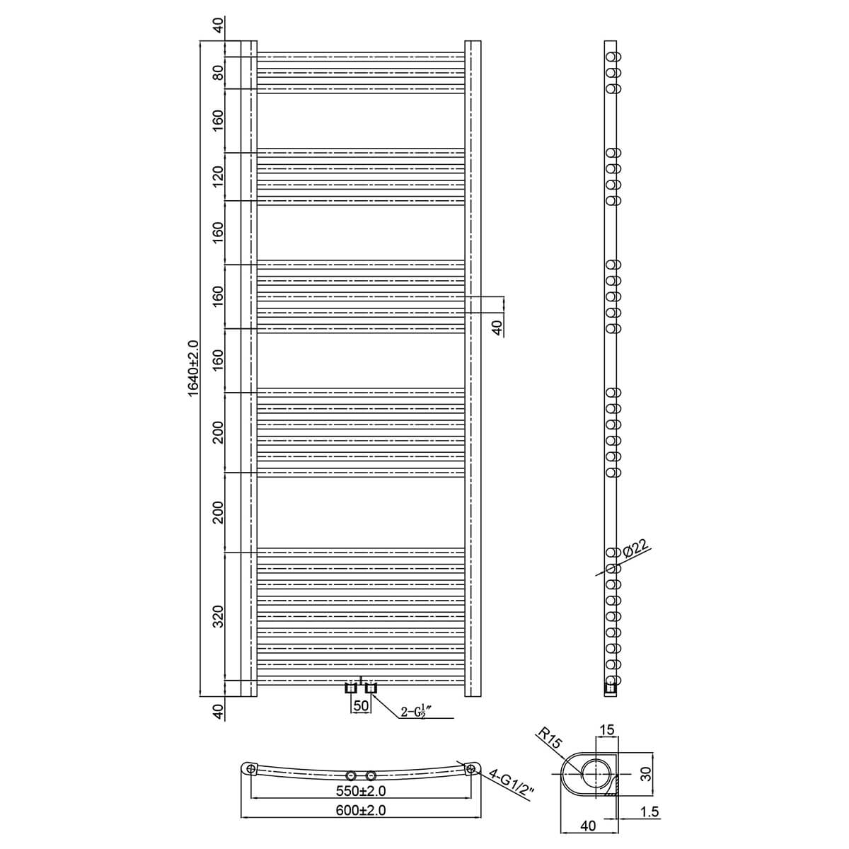 SONNI Badheizkörper Elektrisch mit Thermostat Anthrazit Handtuchtrockner Mittelanschluss Oval Handtuchwärmer für Bad Heizung Ohne /Mit Multiblock