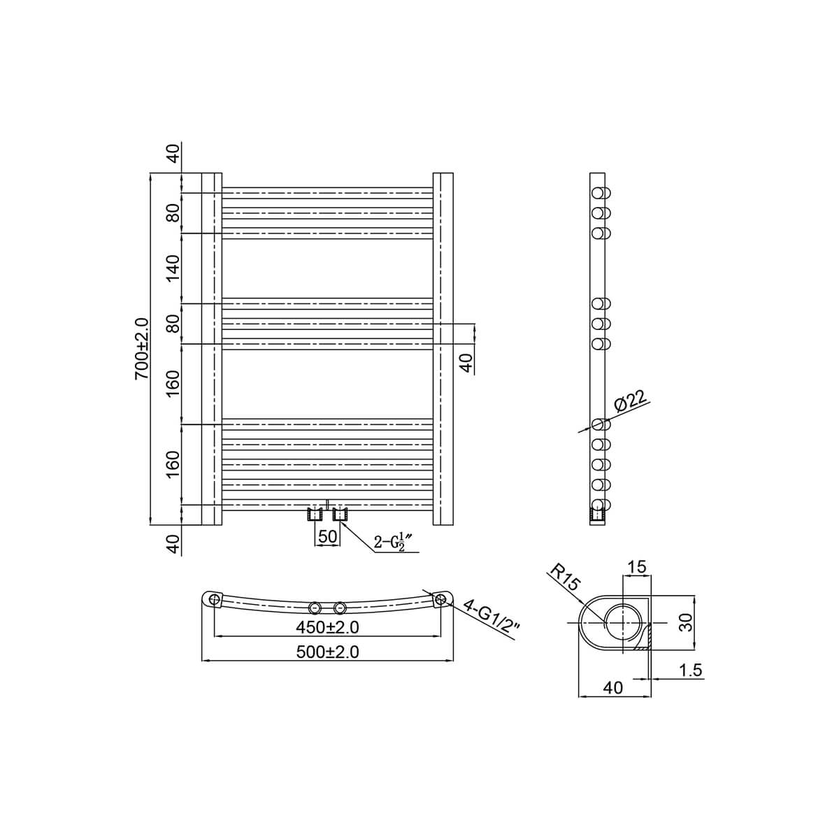 SONNI Badheizkörper Elektrisch mit Thermostat Anthrazit Handtuchtrockner Mittelanschluss Oval Handtuchwärmer für Bad Heizung Ohne /Mit Multiblock