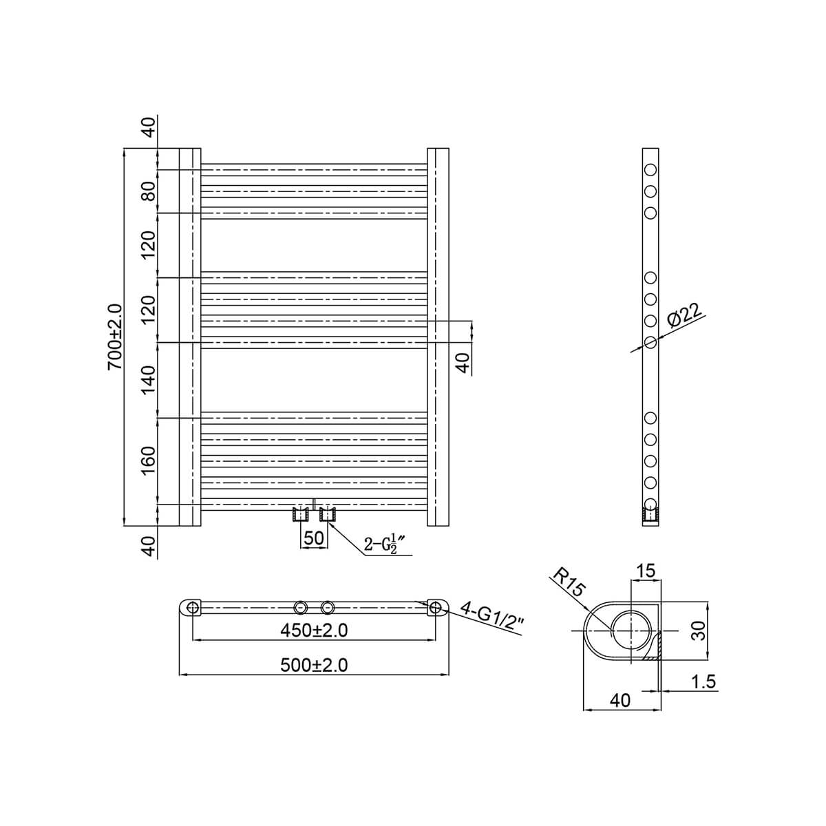 SONNI Badheizkörper Elektrisch mit Thermostat Anthrazit Handtuchtrockner Mittelanschluss Oval Handtuchwärmer für Bad Heizung Ohne /Mit Multiblock