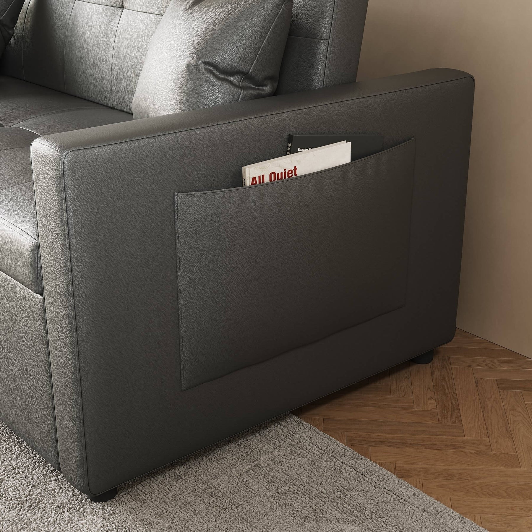 SONNI Sofa 140x94cm mit schlaffunktion, modernen Klein Schlafsofa Dunkelgrau, Bettsofa 2 Sitzer mit Kissen, Rückenlehnenwinkel verstellbar Superfaser Kunstleder