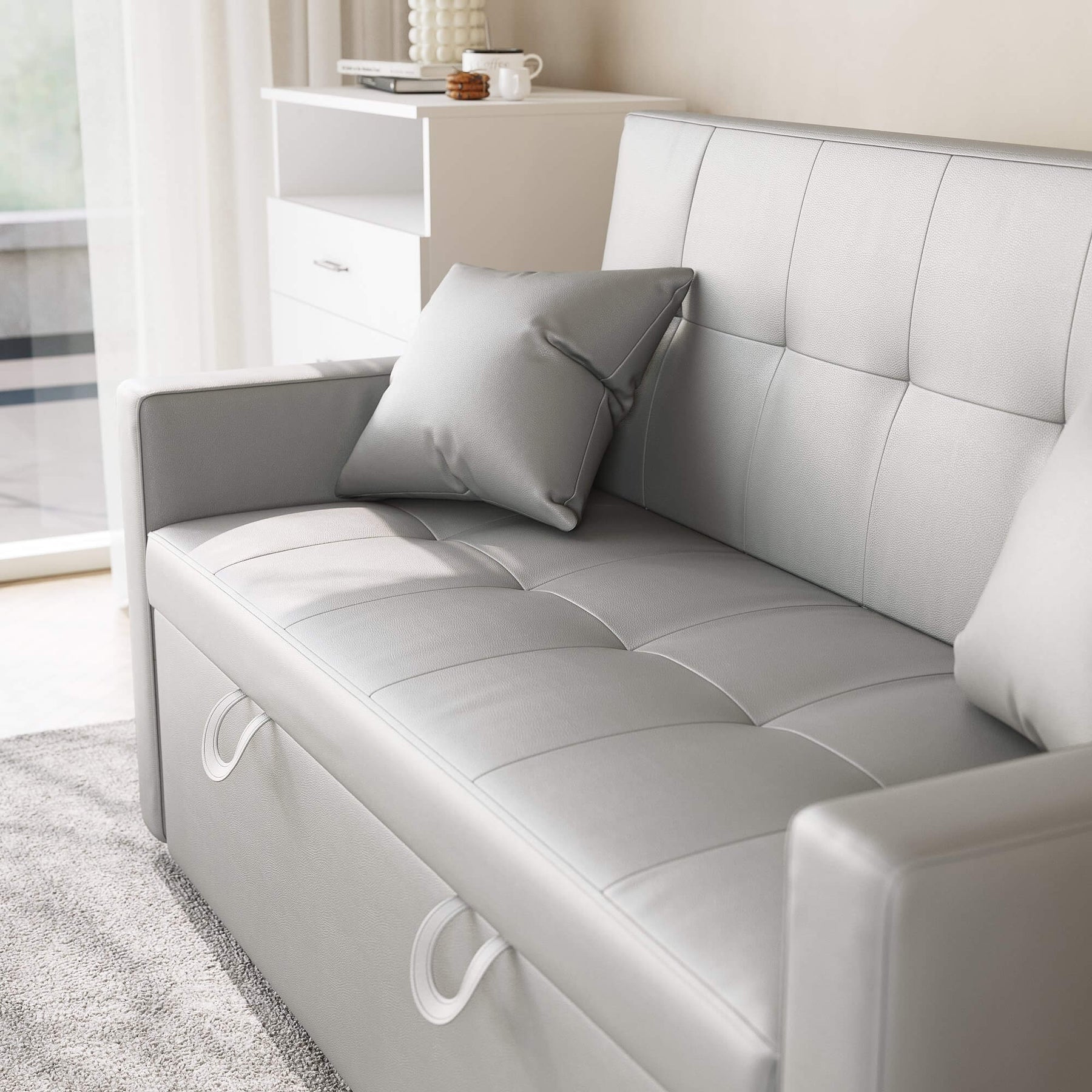 SONNI Sofa 140x94cm mit schlaffunktion, modernen Klein Schlafsofa Dunkelgrau, Bettsofa 2 Sitzer mit Kissen, Rückenlehnenwinkel verstellbar Superfaser Kunstleder