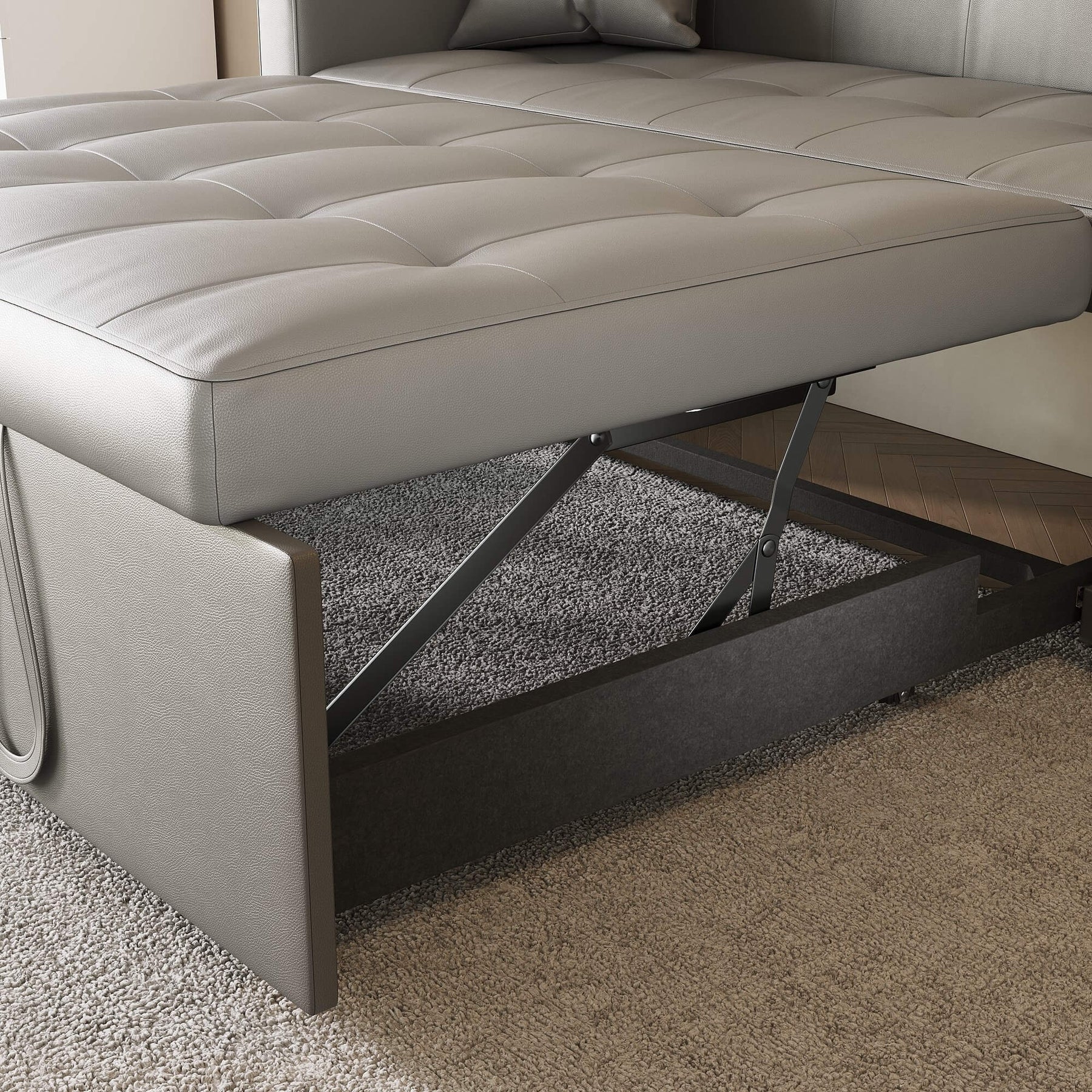 SONNI Sofa 140x94cm mit schlaffunktion, modernen Klein Schlafsofa Dunkelgrau, Bettsofa 2 Sitzer mit Kissen, Rückenlehnenwinkel verstellbar Superfaser Kunstleder