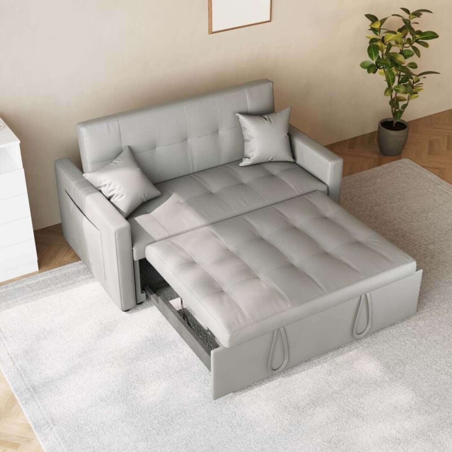 SONNI Schlafsofa 3 Sitzer, 203cm Ecksofa, Schlafcouch mit Seitentaschen, 186 × 110 cm Liegefläche, Klappbares L-förmiges Sofa für Wohnzimmer/Schlafzimmer/Büro, Modernes Polstersofa