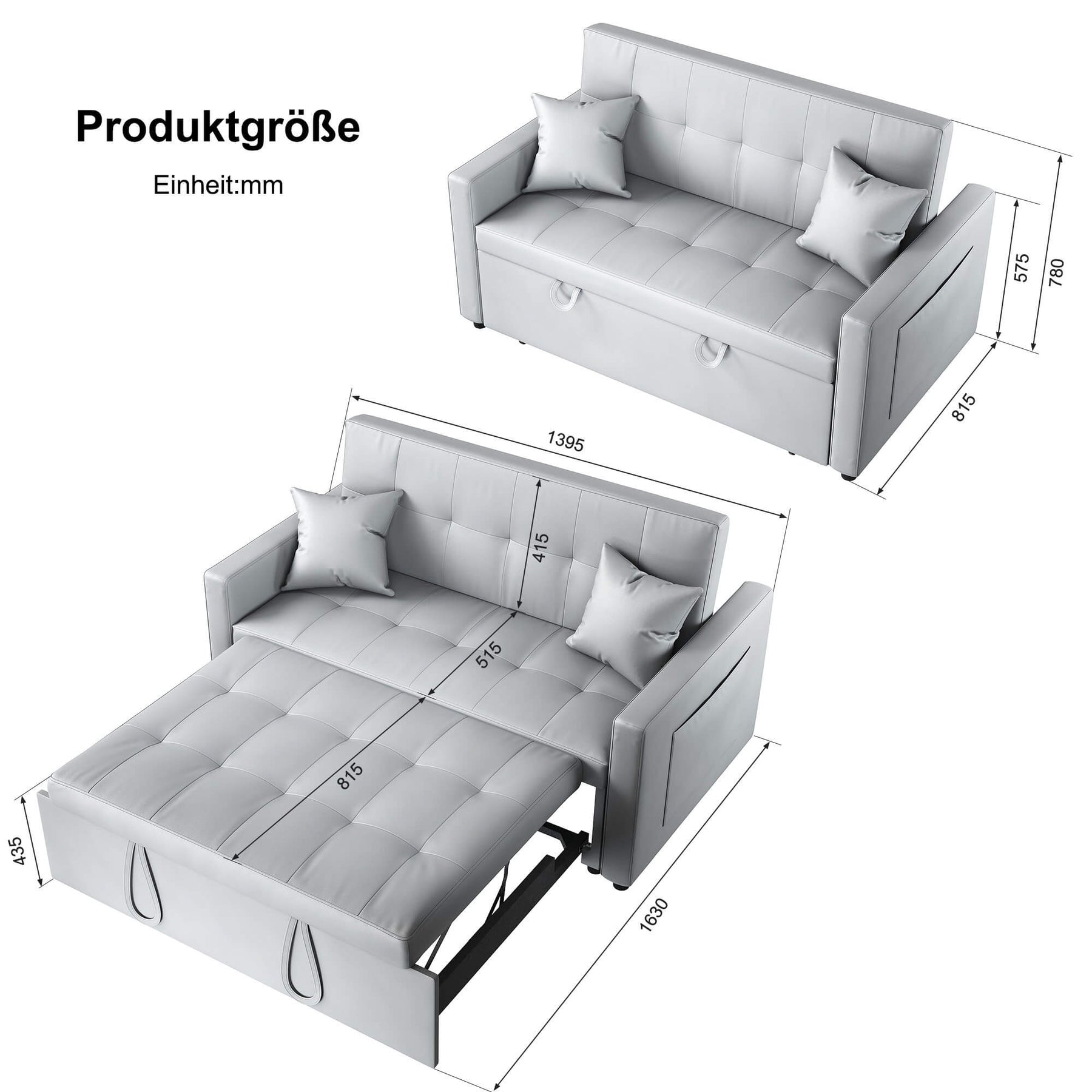 SONNI Sofa 140x94cm mit schlaffunktion, modernen Klein Schlafsofa Dunkelgrau, Bettsofa 2 Sitzer mit Kissen, Rückenlehnenwinkel verstellbar Superfaser Kunstleder