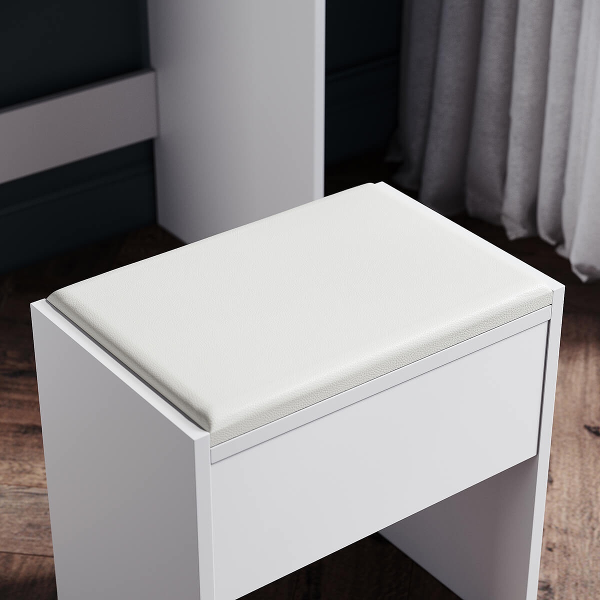SONNI Schminktisch mit Hocker Spiegel, Kosmetiktisch mit Schubladen für Schlafzimmer, Frisiertisch Schreibtisch aus MFC und Massivholz, Kinderleichte Montage, Weiß