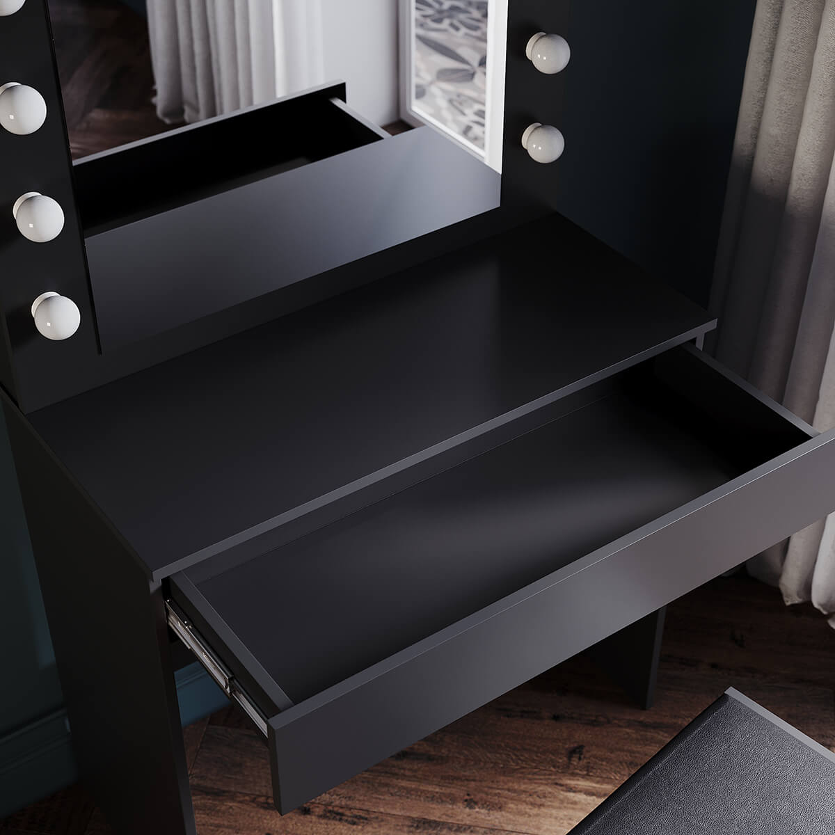 SONNI Schminktisch mit Hocker Spiegel, Kosmetiktisch mit Schubladen für Schlafzimmer, Frisiertisch Schreibtisch aus MDF und Massivholz, Kinderleichte Montage
