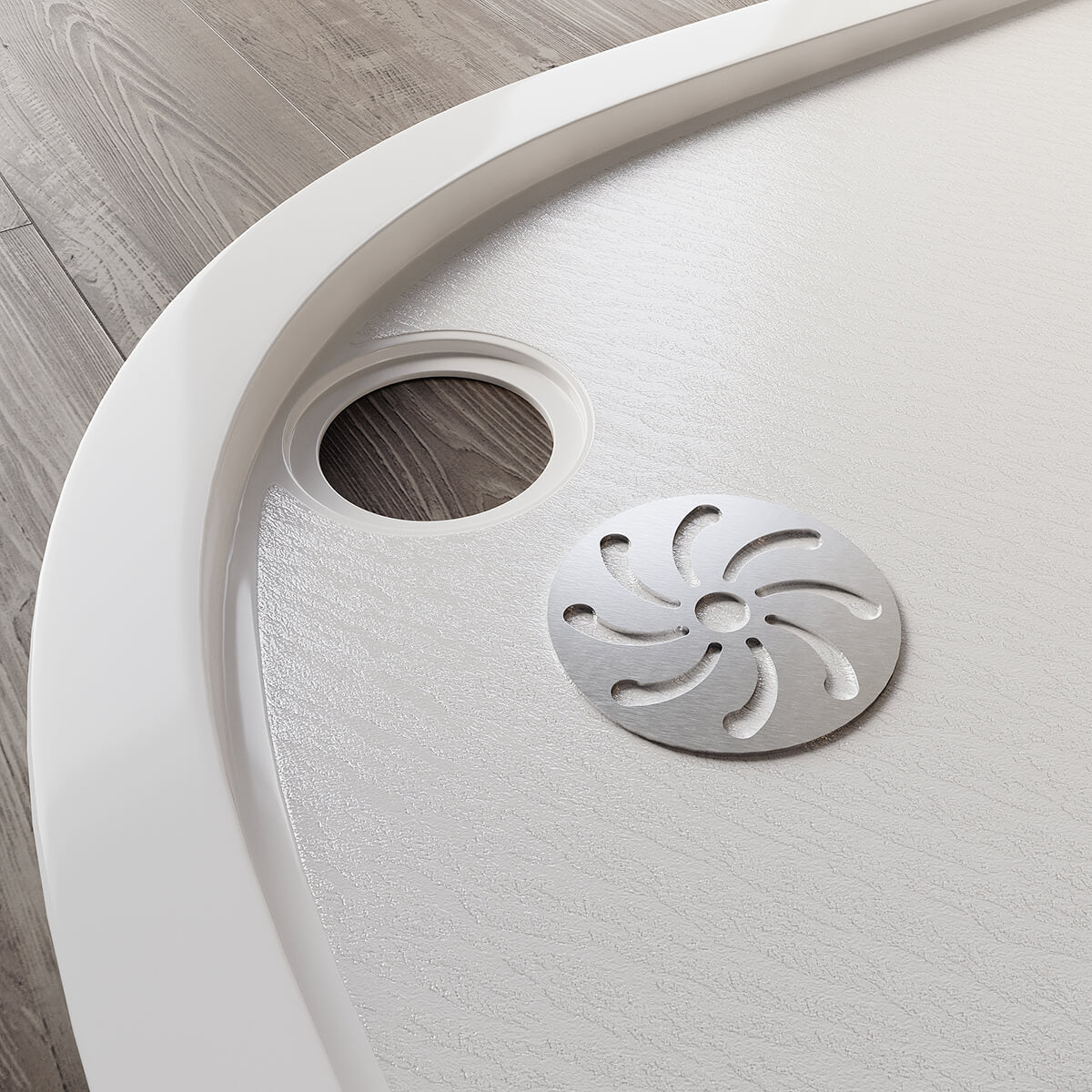 SONNI Oval Duschtasse - Niedrigprofil Duschwanne mit 550 mm Radius, Extra Flach, SMC, Inklusive Ablaufgarnitur