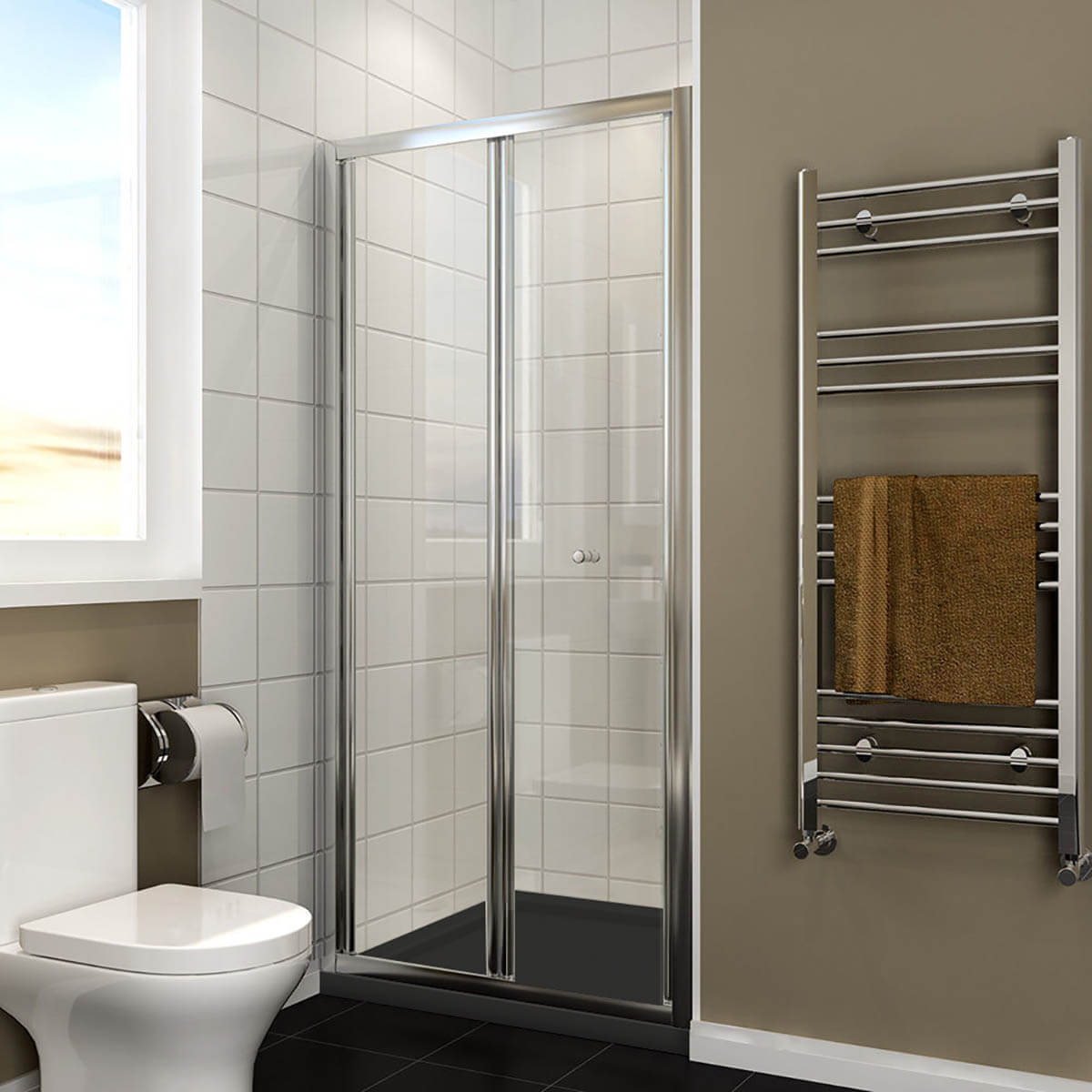 SONNI Dusche Nischentür Falttür mit Rahmen ESG Glastür 76-100cm Höhe 185cm - Sonni Sanitär GmbH