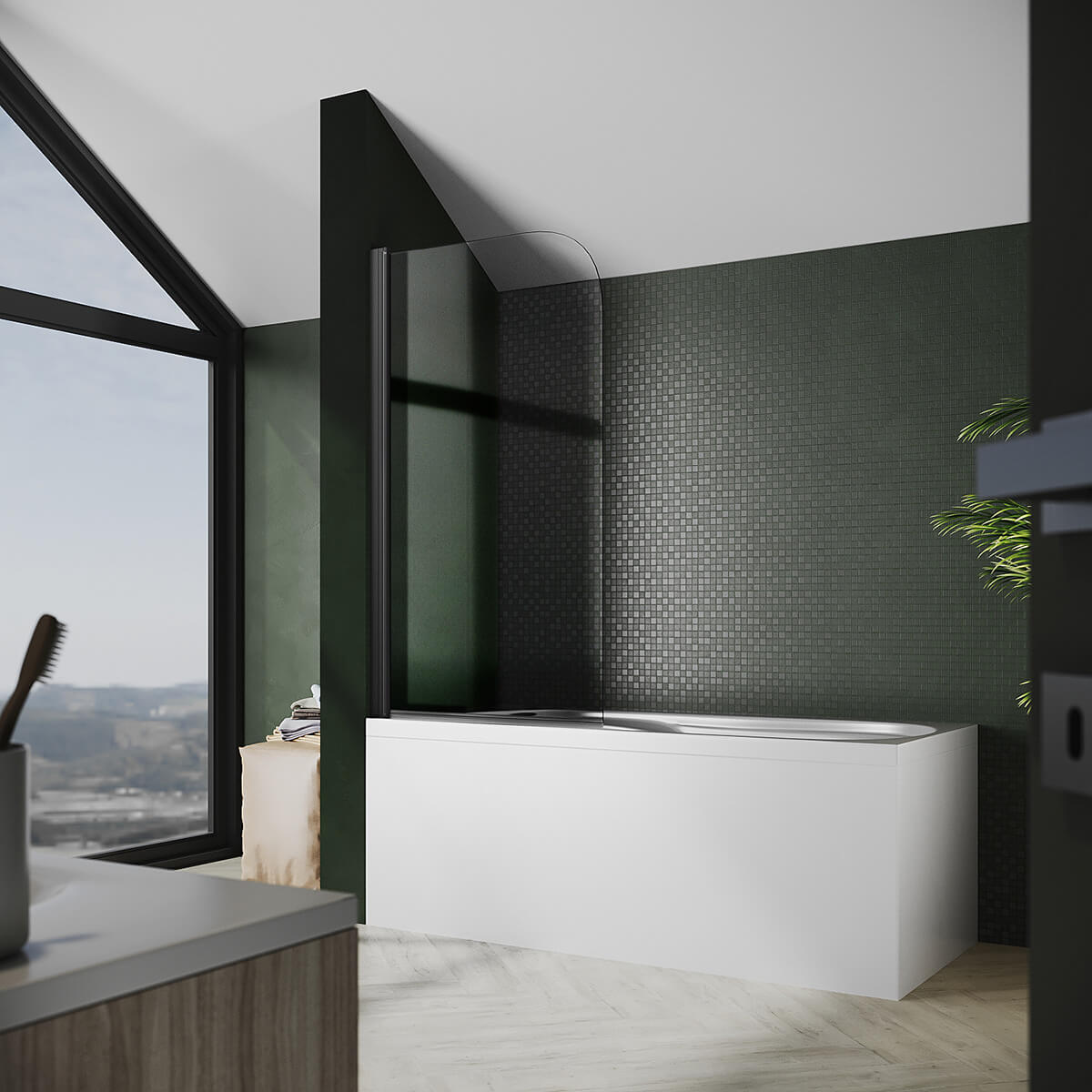 SONNI Duschwand für Badewanne Schwarz NANO-GLAS Badewannenaufsatz faltbar 80x140 cm(BxH) Duschabtrennung Badewanne