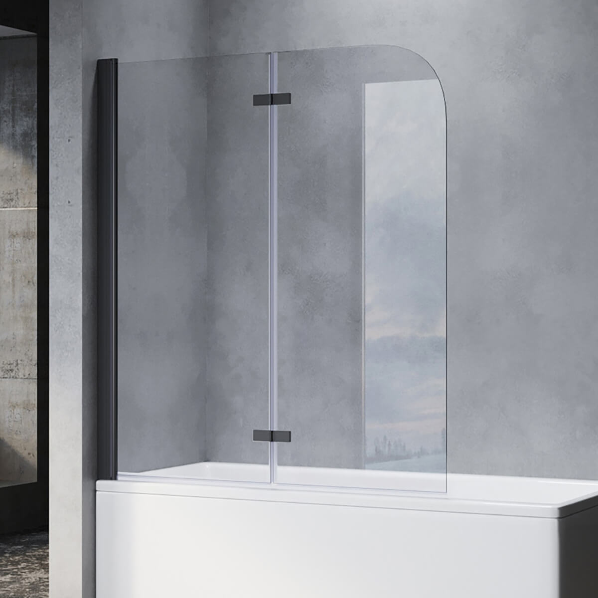 SONNI Duschwand für Badewanne Schwarz NANO-GLAS Badewannenaufsatz 2-teilig faltbar 120x140 cm(BxH) Duschabtrennung Badewanne