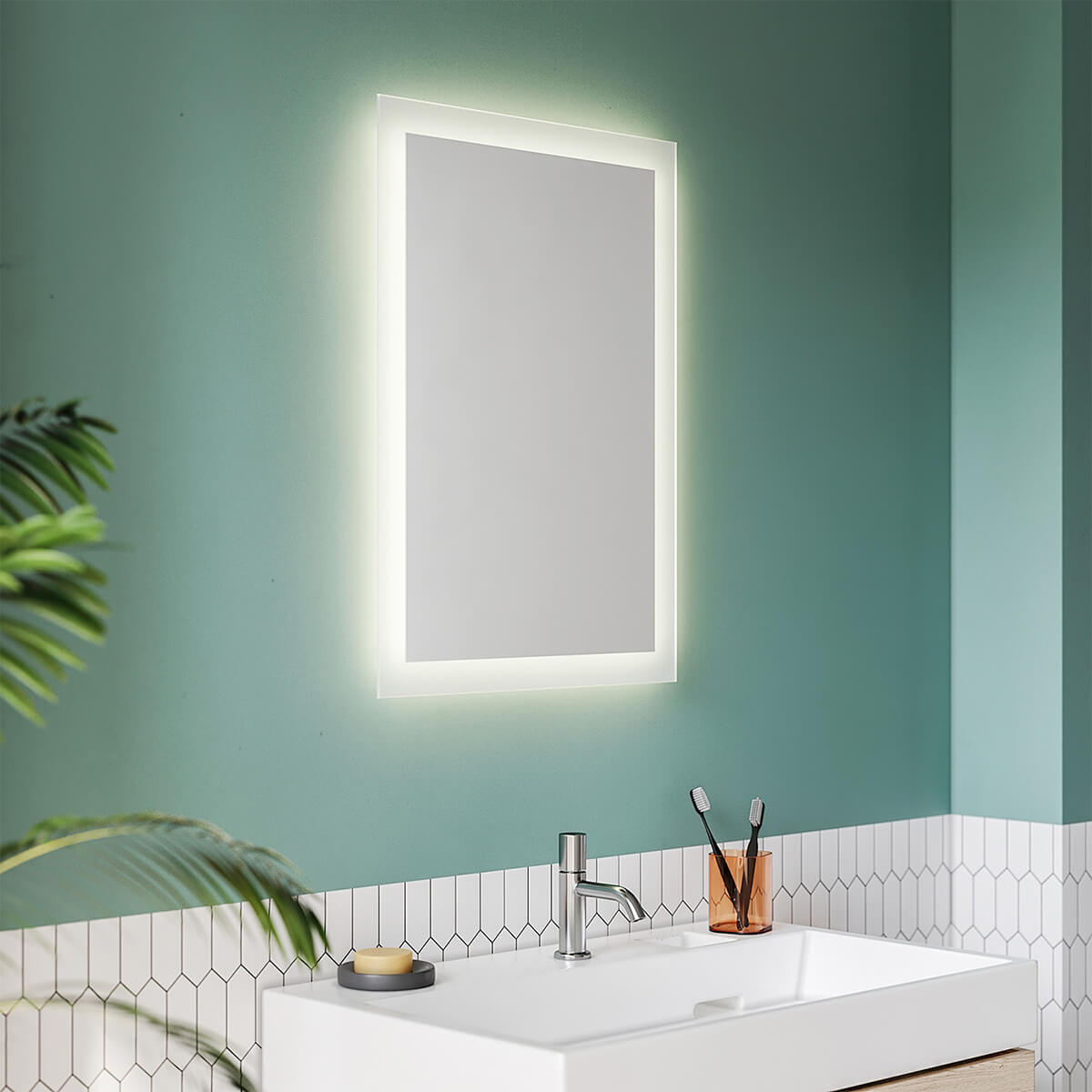 SONNI Badspiegel mit Beleuchtung 50×70 cm, Warmweiß LED Badspiegel, Badezimmerspiegel mit Beleuchtung, Wandspiegel für Badezimmer Vertikal/Horizontal Montage IP44 wasserdicht Wandschalter