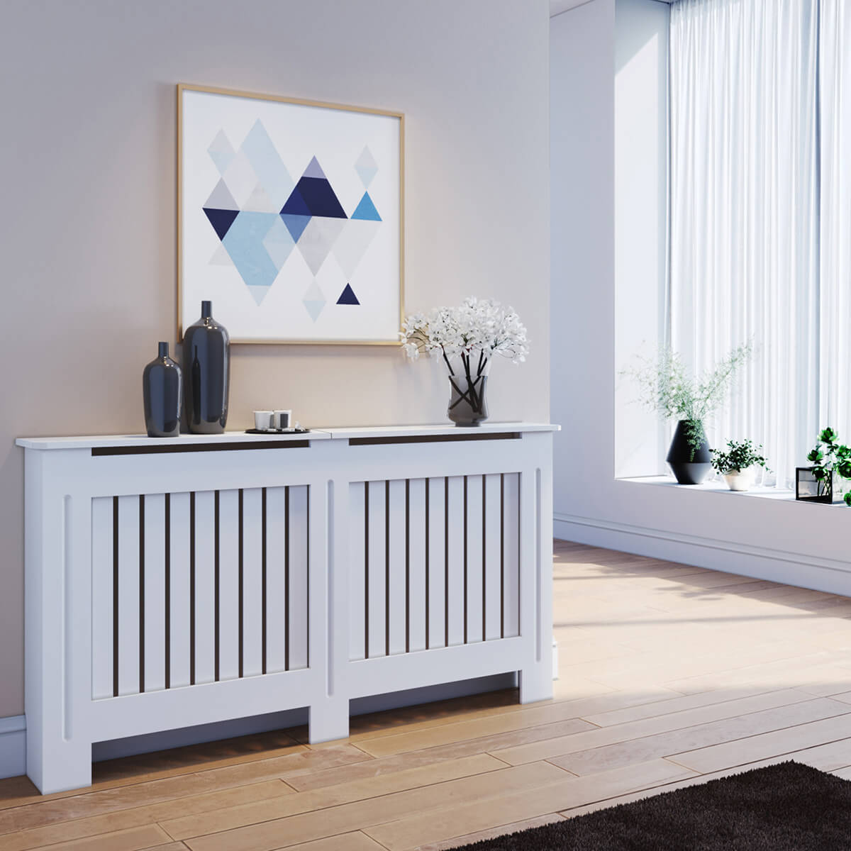 SONNI Heizkörperverkleidung Weiß Abdeckung Heizungsverkleidung Heizkörper MDF 152cm*19cm*81cm