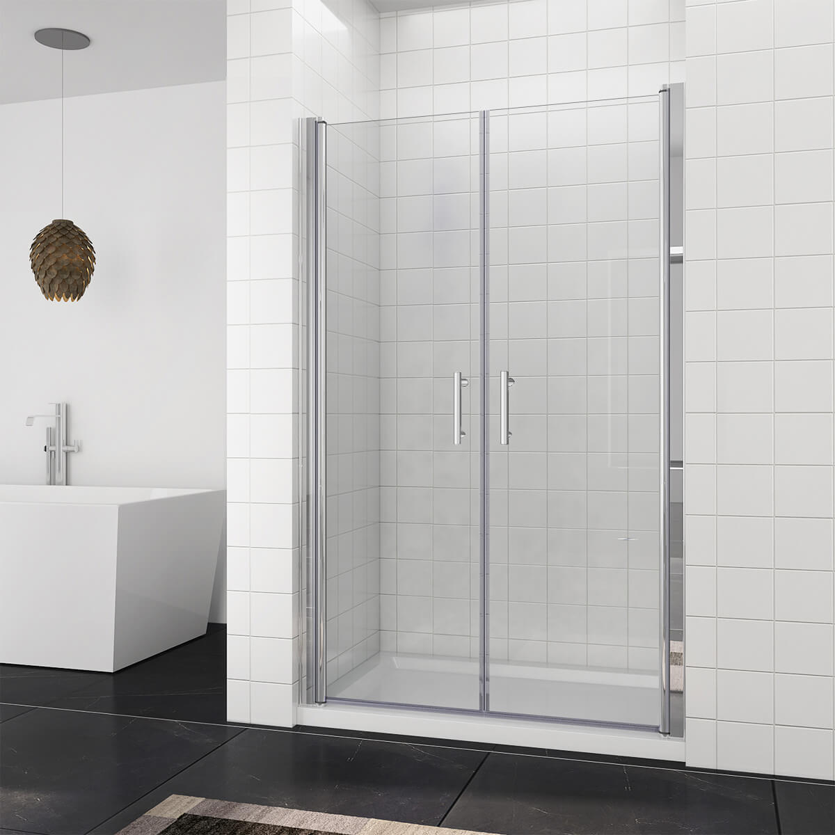 SONNI Dusche Nischentür Doppel Pendeltür Schwingtür Rahmenlos ESG Glas 80-120cm Höhe 195cm - Sonni Sanitär GmbH