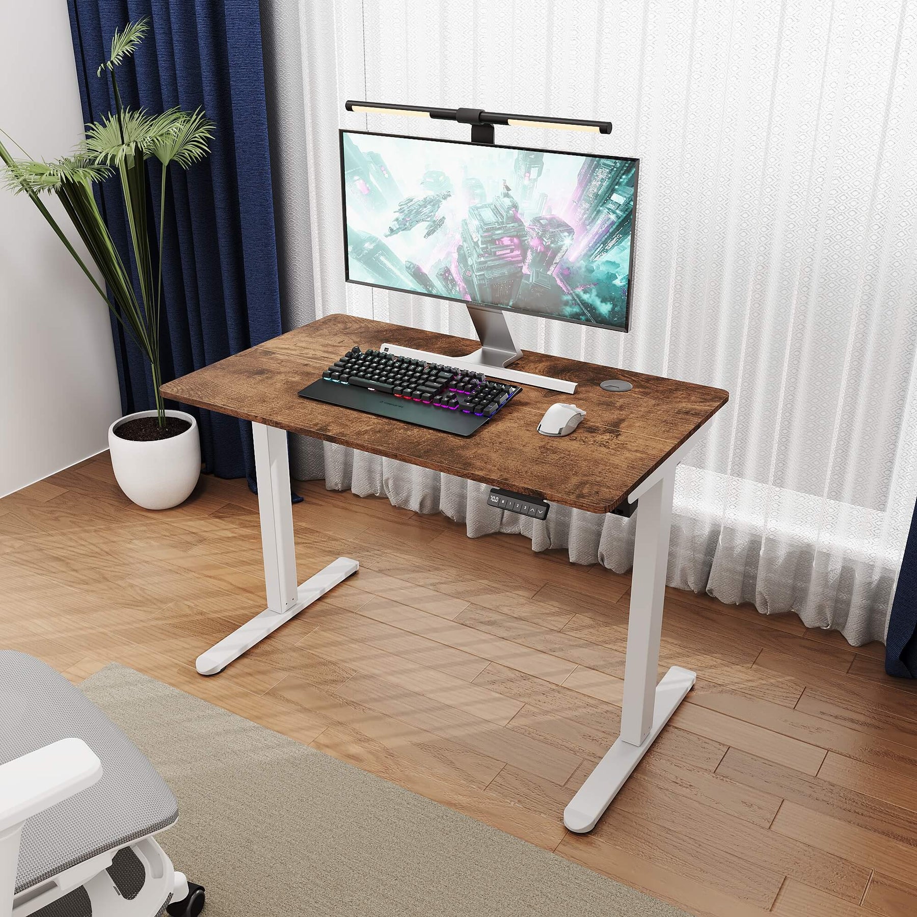 SONNI Elektrisch Höhenverstellbarer Schreibtisch Bürstenloser Motor mit 3 Memory-Funktionen, Anti-Kollisionssystem & Kabelmanagement, Steh-Sitz Tisch für Homeoffice, 60KG Traglast