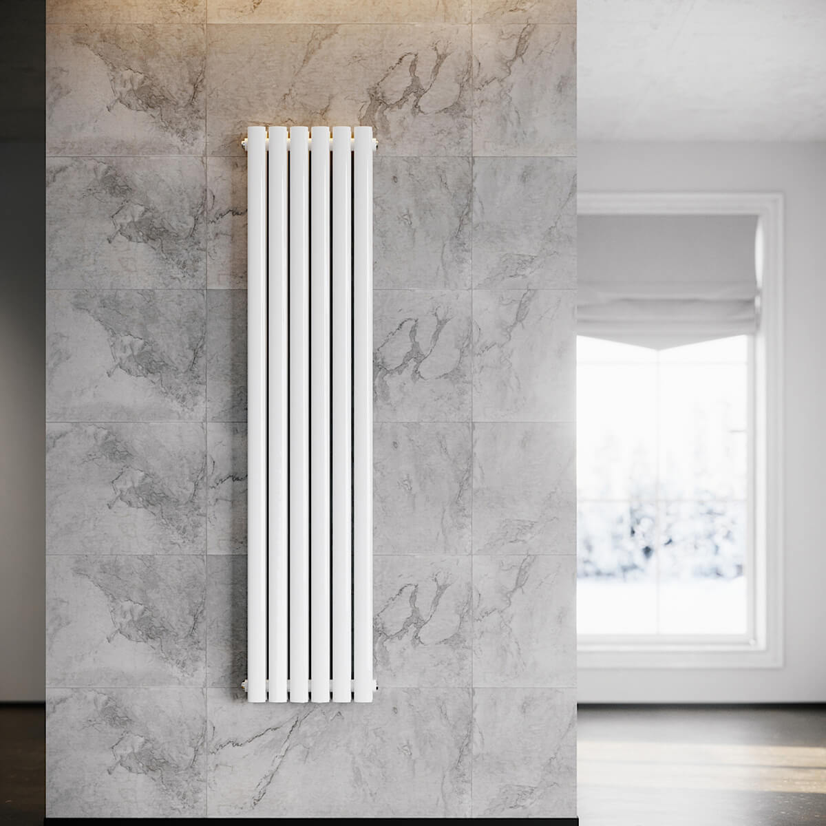 SONNI Badheizkörper Design Röhren Heizkörper Oval Paneelheizkörper Vertikal Mittelanschluss Doppellagig 1600x350mm Weiß ohne/mit Mutiblock