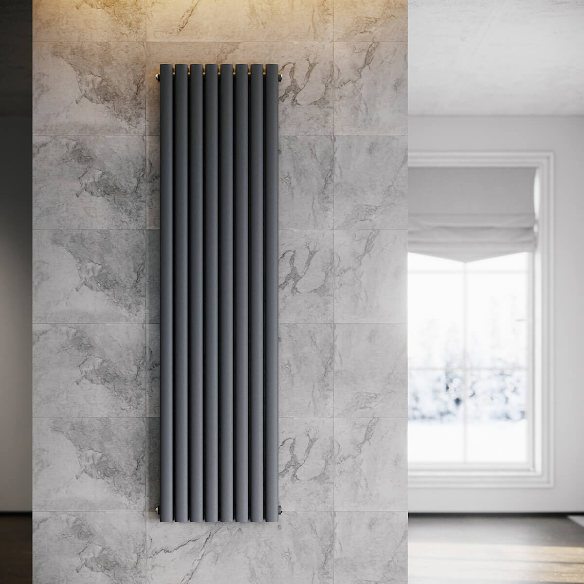 SONNI Röhrenheizkörper Mittelanschluss Wandheizkörper 1800*472mm Anthrazit ohne/mit Mutiblock