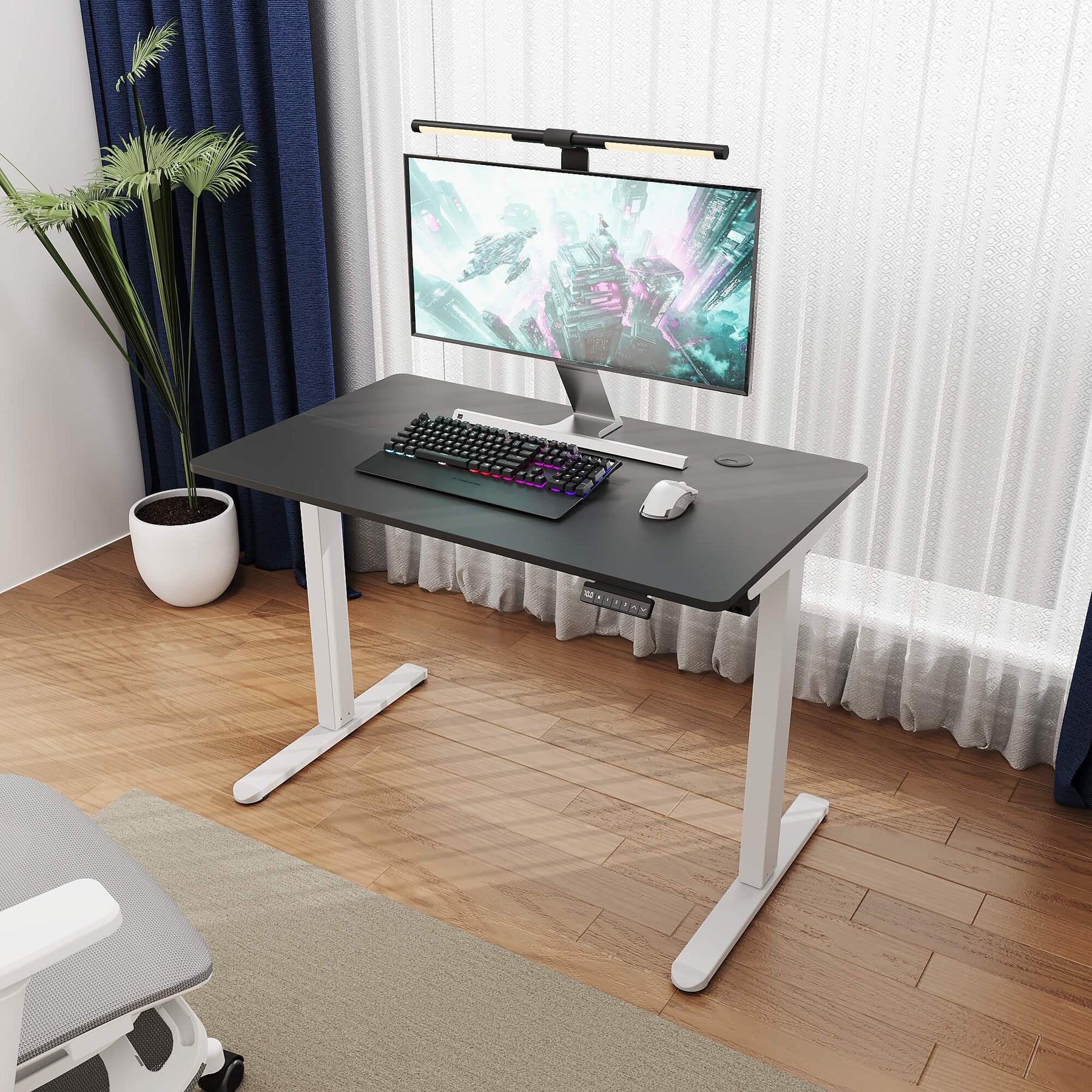 SONNI Elektrisch Höhenverstellbarer Schreibtisch Bürstenloser Motor mit 3 Memory-Funktionen, Anti-Kollisionssystem & Kabelmanagement, Steh-Sitz Tisch für Homeoffice, 60KG Traglast