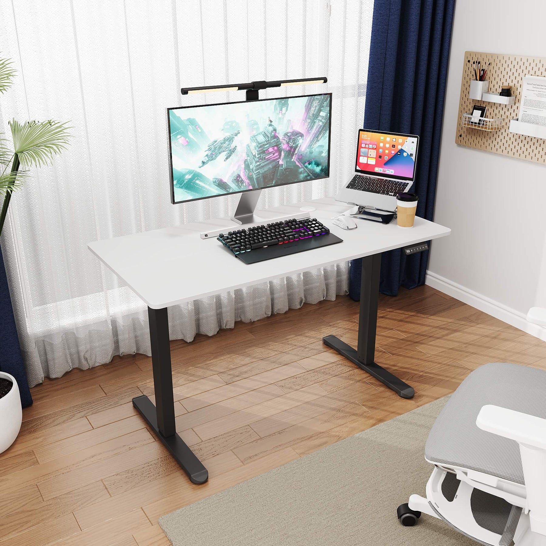 SONNI Elektrisch Höhenverstellbarer Schreibtisch Bürstenloser Motor mit 3 Memory-Funktionen, Anti-Kollisionssystem & Kabelmanagement, Steh-Sitz Tisch für Homeoffice, 60KG Traglast