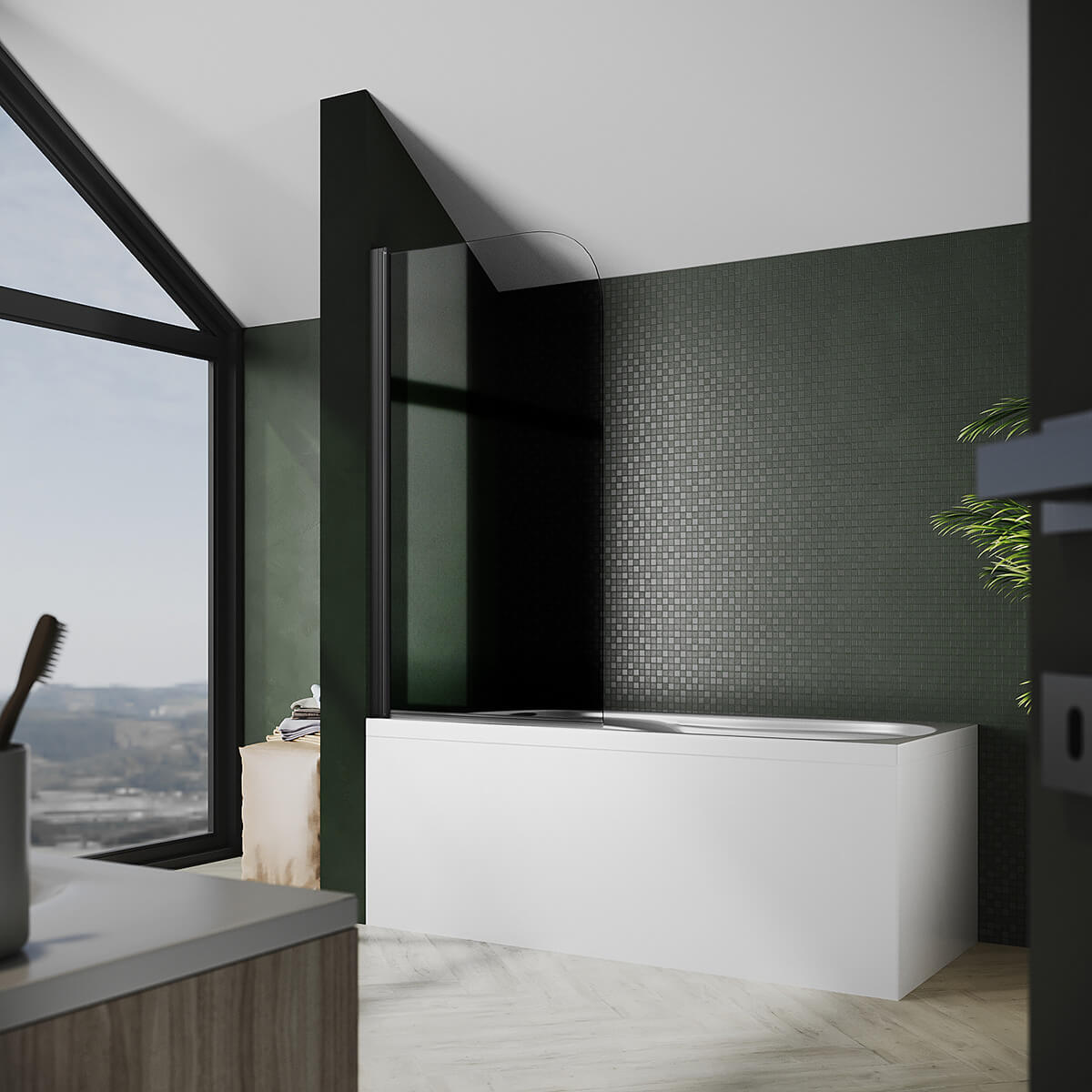 SONNI Duschwand für Badewanne Schwarz NANO-GLAS Badewannenaufsatz faltbar 80x140 cm(BxH) Duschabtrennung Badewanne