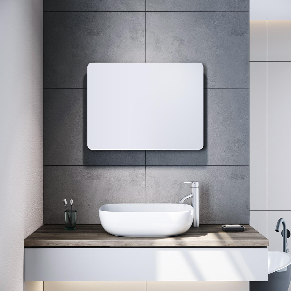 SONNI Badspiegel mit Beleuchtung 80x60 cm und 5.0 Bluetooth Beschlagfrei LED Badspiegel mit Touch-Schalter Wandspiegel Kaltweiße 6400K IP44