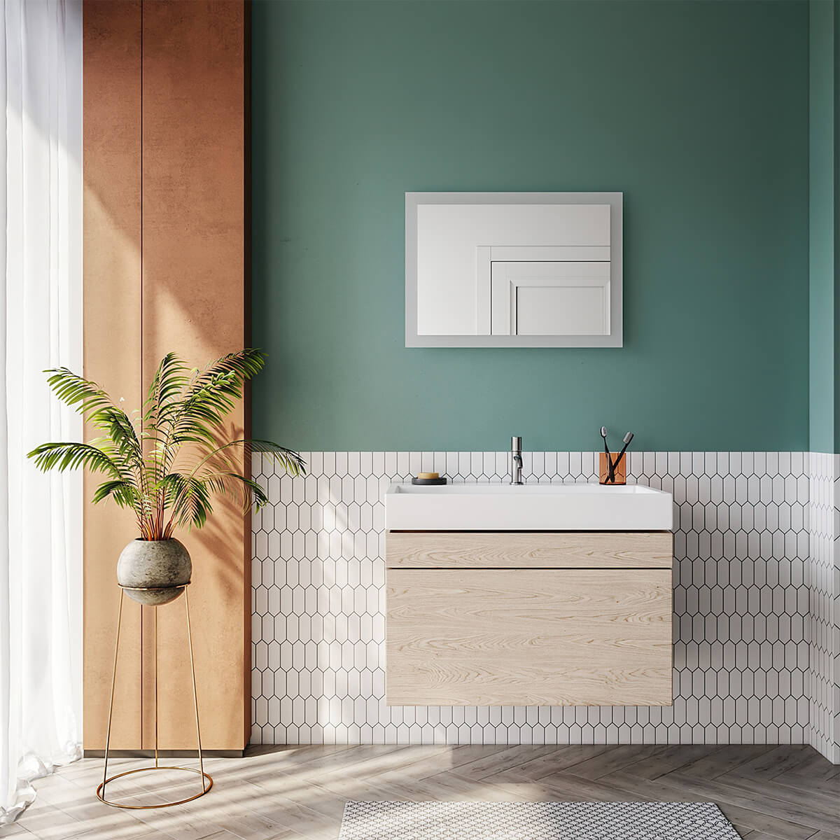 SONNI Badspiegel mit Beleuchtung 50×70 cm, Warmweiß LED Badspiegel, Badezimmerspiegel mit Beleuchtung, Wandspiegel für Badezimmer Vertikal/Horizontal Montage IP44 wasserdicht Wandschalter