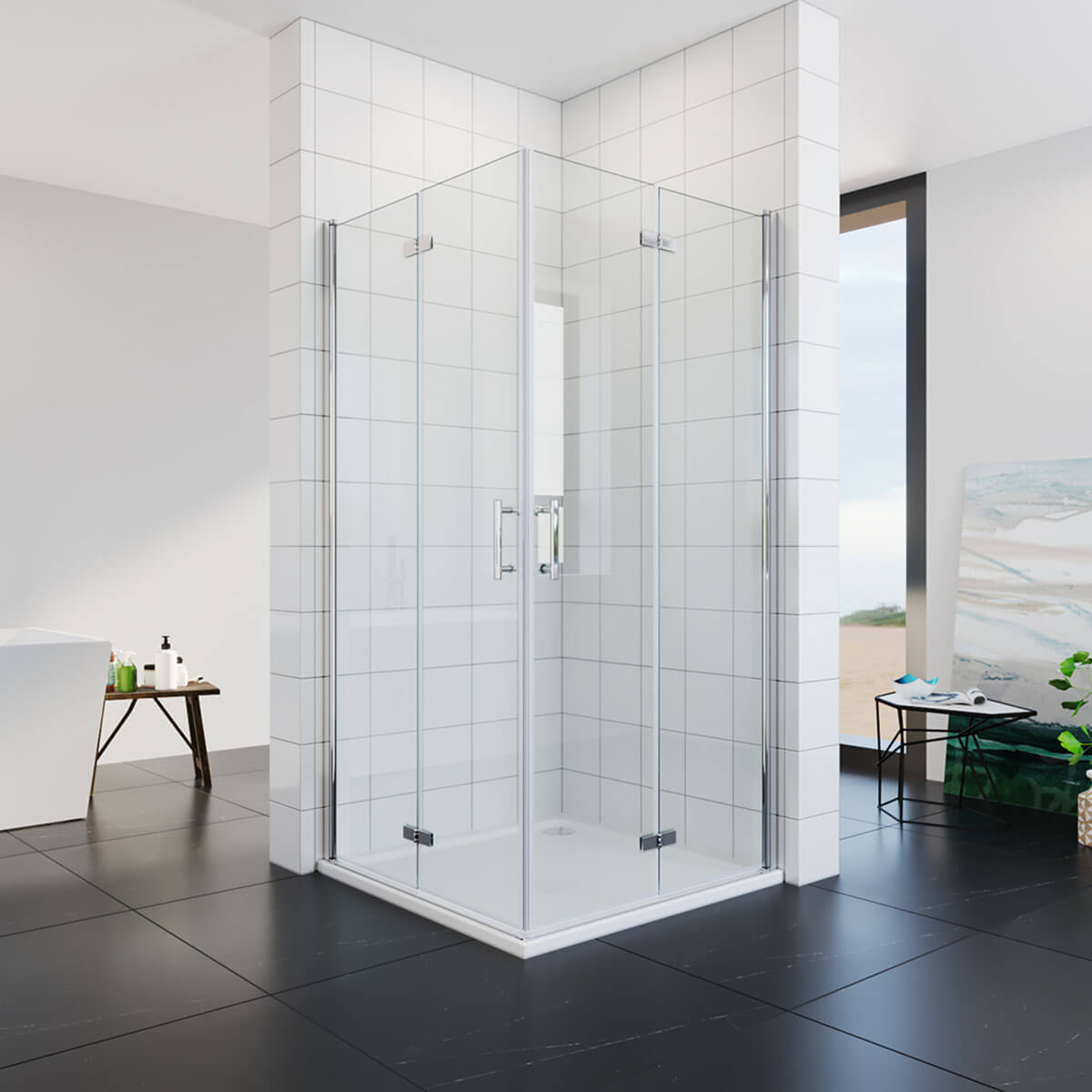SONNI Duschkabine Eckeinstieg 180° Falttür ESG Glastür 80-120cm Höhe 195cm Quadratisch - Sonni Sanitär GmbH
