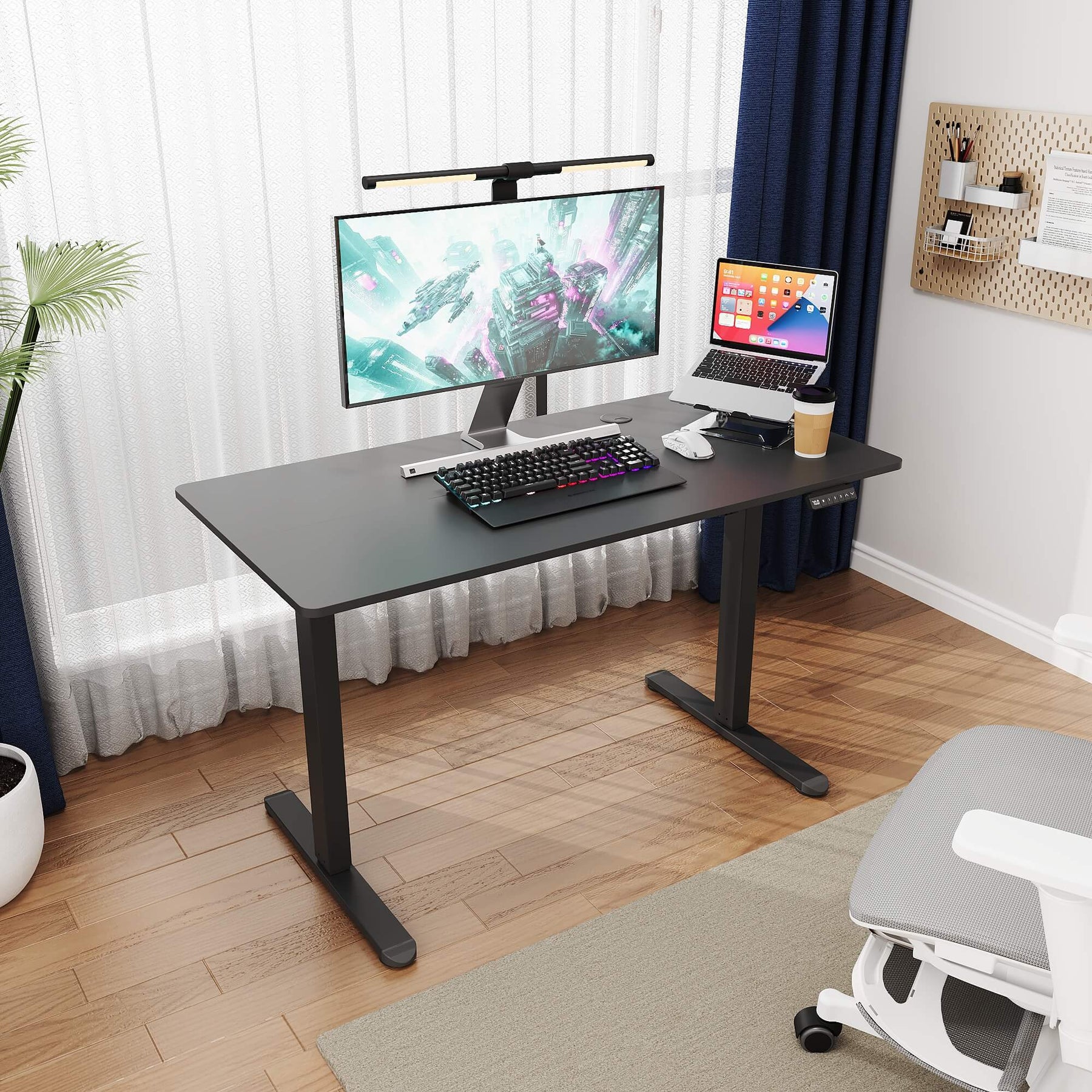SONNI Elektrisch Höhenverstellbarer Schreibtisch Bürstenloser Motor mit 3 Memory-Funktionen, Anti-Kollisionssystem & Kabelmanagement, Steh-Sitz Tisch für Homeoffice, 60KG Traglast
