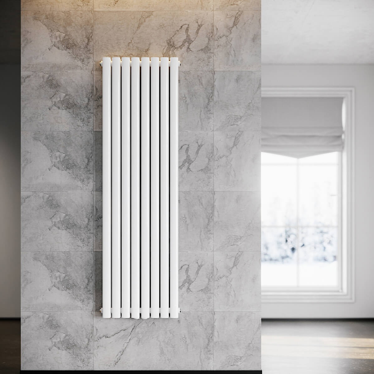 SONNI Design Röhren Heizkörper Oval Paneelheizkörper Vertikal Mittelanschluss Doppellagig 1600*472mm Weiß ohne/mit Mutiblock