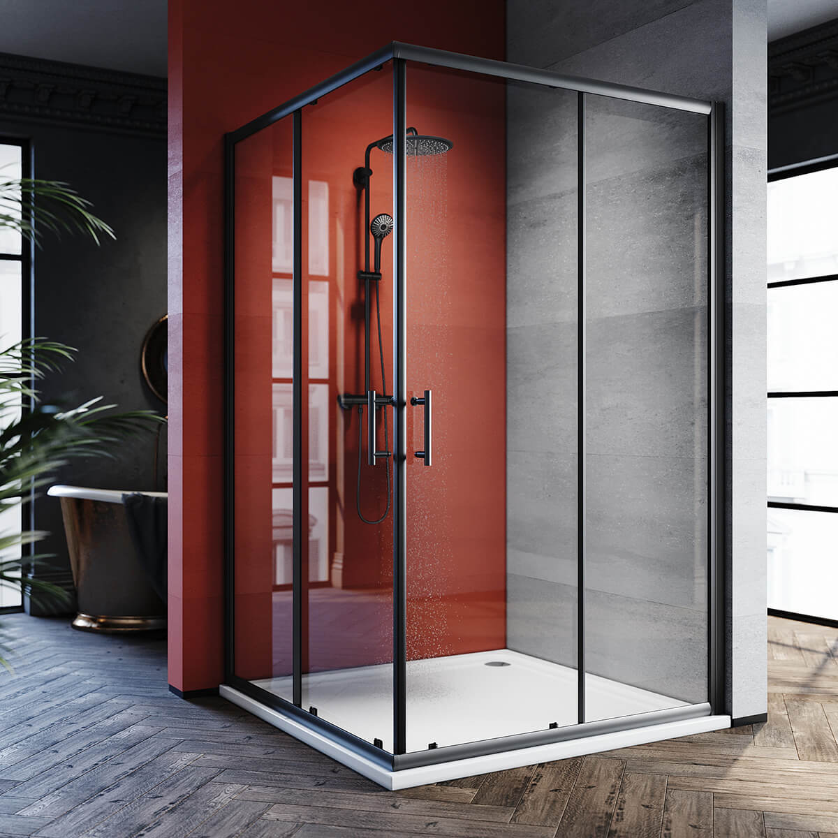SONNI Eckeinstieg Duschkabine Schwarz Duschtür Sicherheitsglas Duschabtrennung Schiebetür Eckdusche