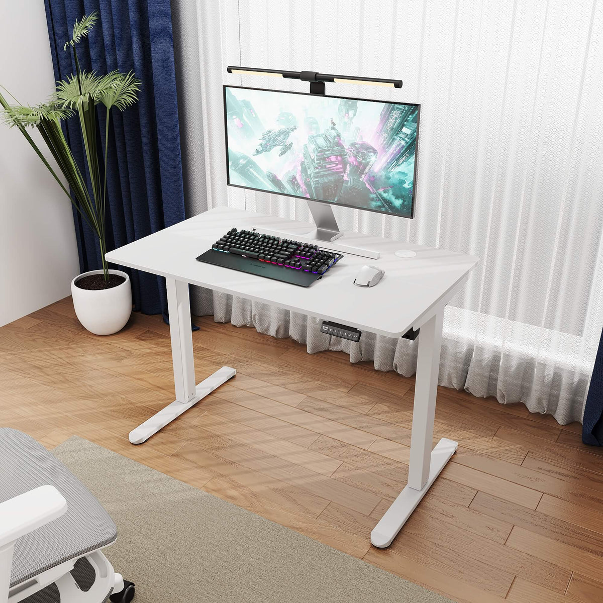 SONNI Elektrisch Höhenverstellbarer Schreibtisch Bürstenloser Motor mit 3 Memory-Funktionen, Anti-Kollisionssystem & Kabelmanagement, Steh-Sitz Tisch für Homeoffice, 60KG Traglast