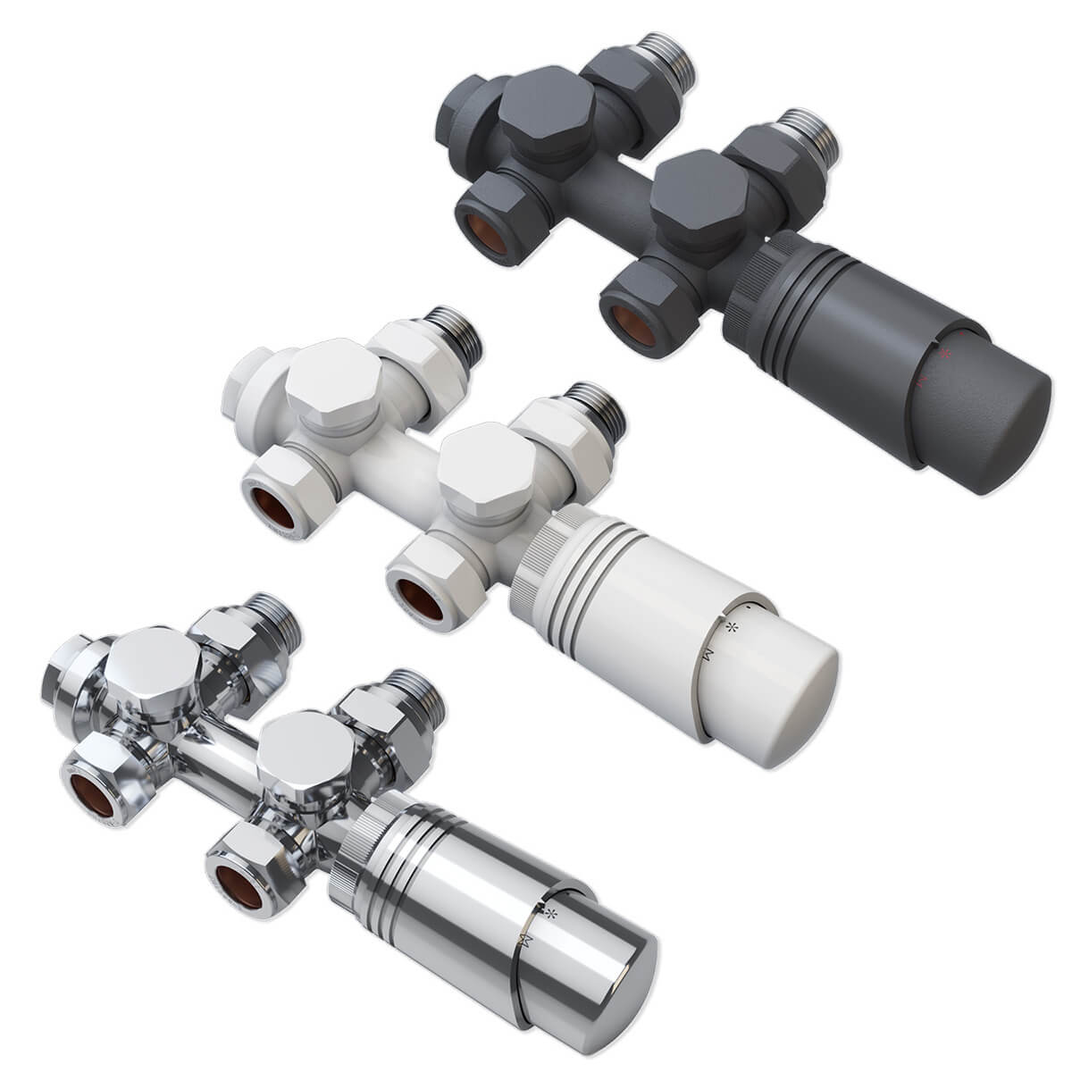 Aquamarin Thermostatventil 1/2 Zoll - Eck/Durchgang, Anthrazit Mit Thermostatkopf